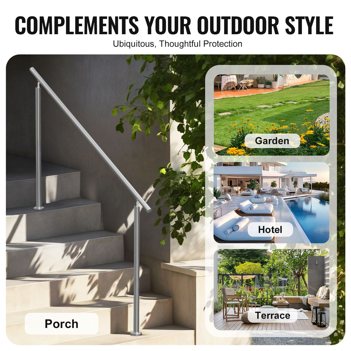 59in Stainless Steel Outdoor Stair Handrail 220lbs Capacity Safety Railing Kit