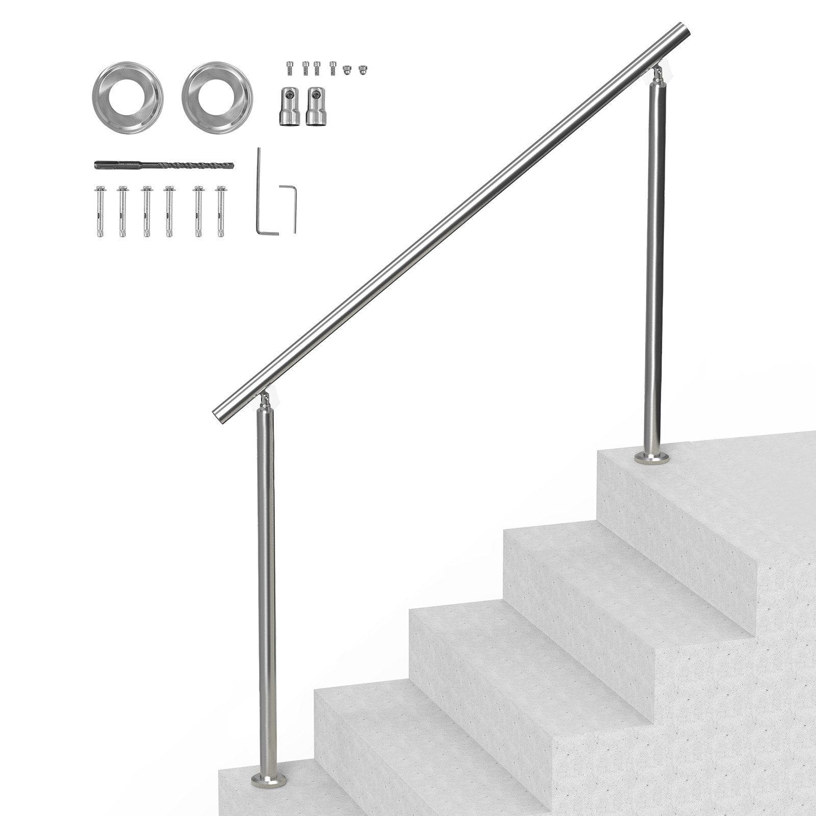 Handrails for Outdoor Steps, 59 in/ 150cm Length Stair Hand Rail Kit, Transitional Stainless Steel Railings with Installation Kit, Double-column Staircase Handrails for Seniors,Porch & Deck