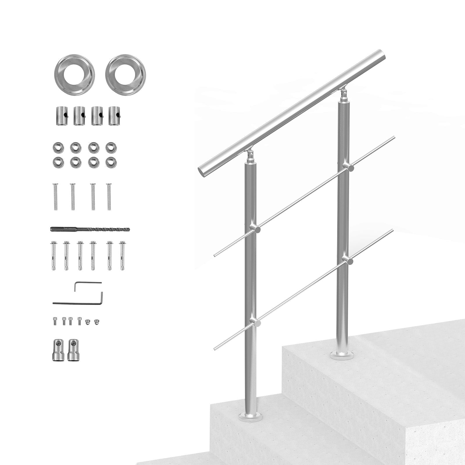 31.5in Stainless Steel Outdoor Stair Handrail 220lbs Capacity Safety Railing