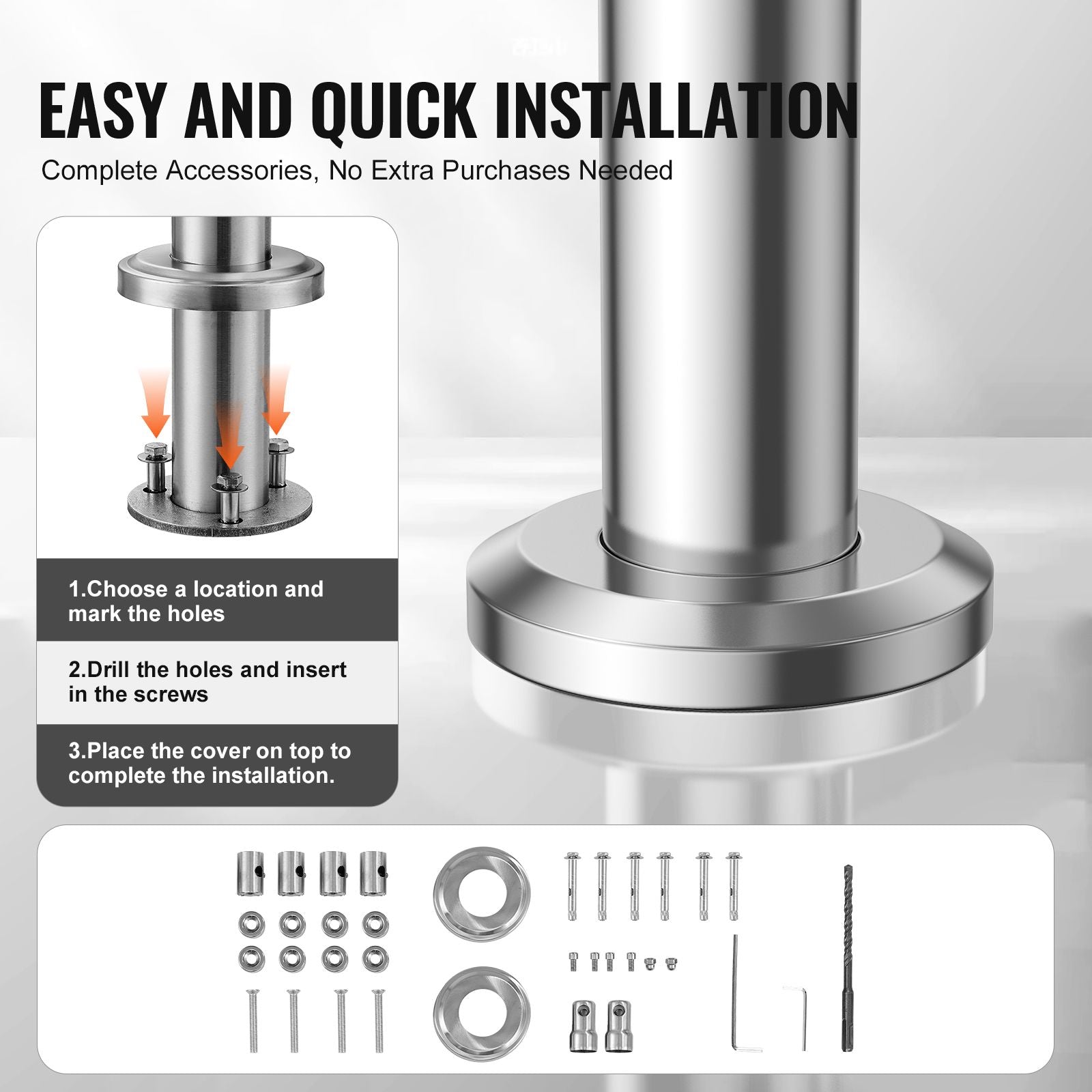 31.5in Stainless Steel Outdoor Stair Handrail 220lbs Capacity Safety Railing