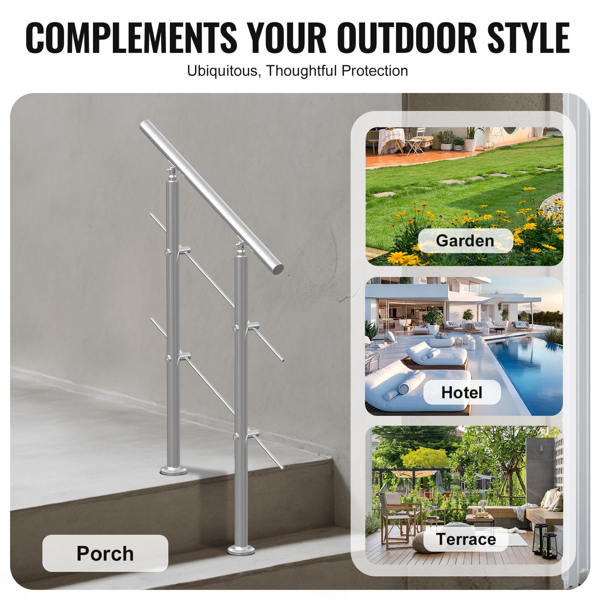 31.5in Stainless Steel Outdoor Stair Handrail 220lbs Capacity Safety Railing