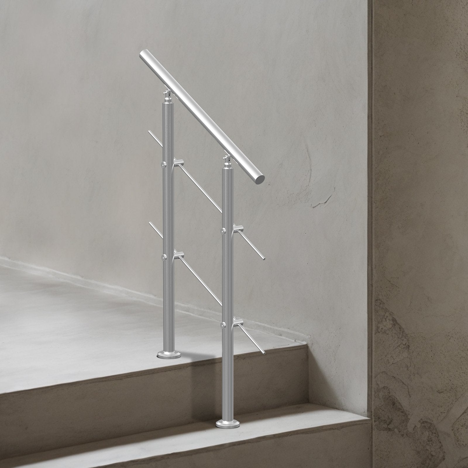 Handrails for Outdoor Steps, 31.5in Length 2 Crossbars Stair Hand Rail Kit, Transitional Stainless Steel Railings w/ Installation Kit, Double-column Staircase Handrails for Seniors,Porch & Deck