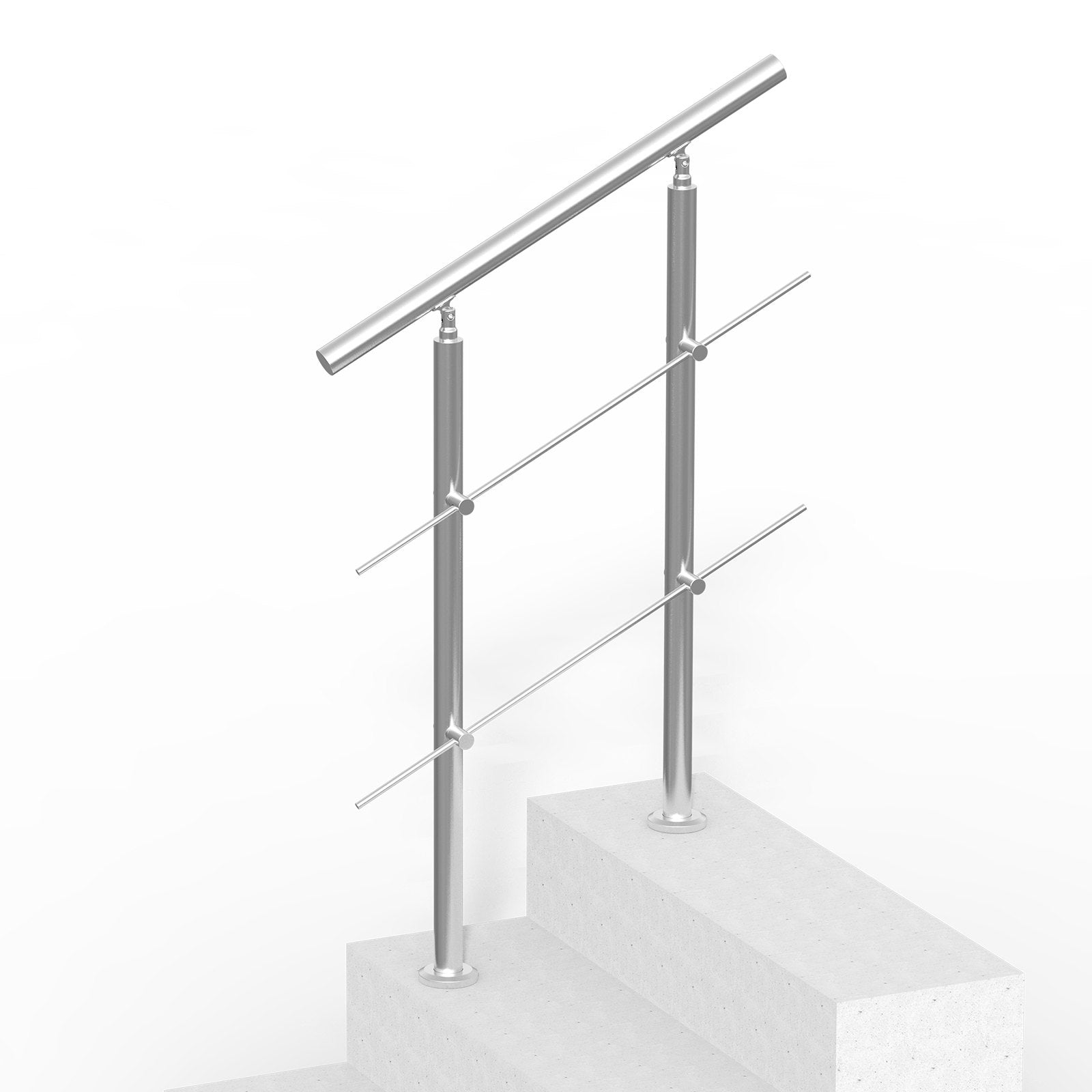 Handrails for Outdoor Steps, 31.5in Length 2 Crossbars Stair Hand Rail Kit, Transitional Stainless Steel Railings w/ Installation Kit, Double-column Staircase Handrails for Seniors,Porch & Deck