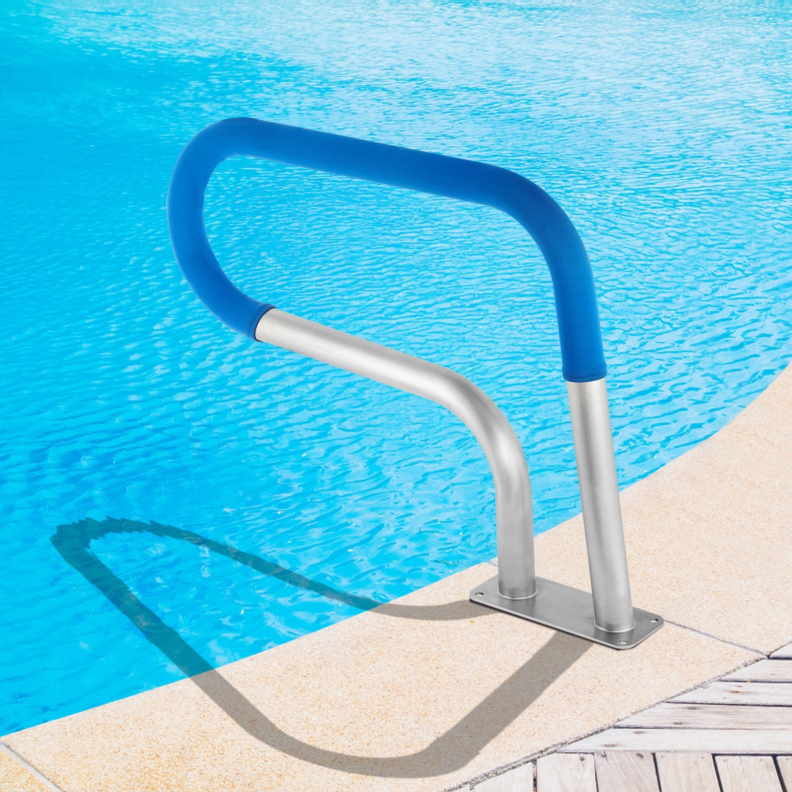 Pool Rail 30x22 Pool Railing 304 Stainless Steel 250LBS Load Capacity Silver Rustproof Pool Handrail Humanized Swimming Pool Handrail with Blue Grip Cover & M8 Drill Bit & Self-Taping Screws