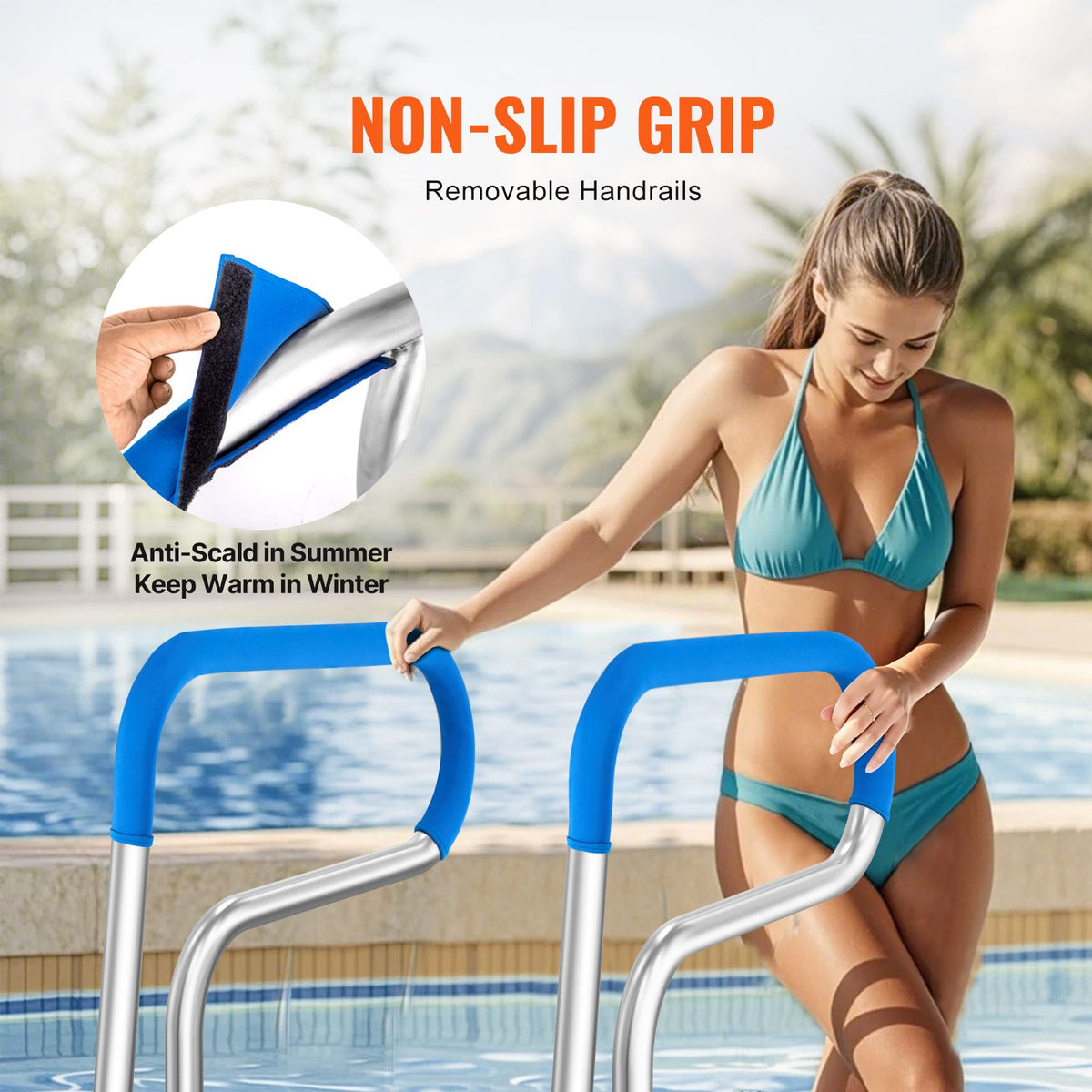 32x23in Stainless Steel Pool Handrail 220lbs Capacity Swimming Pool Safety Rail
