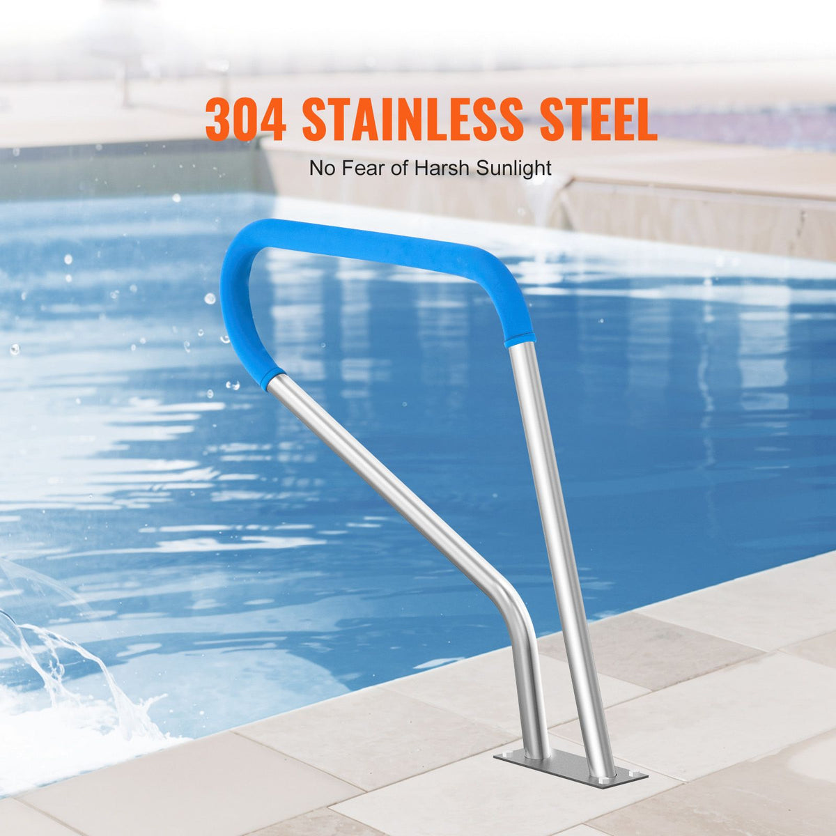 Pool Handrail 39 x 32 Inch Stainless Steel with Base Plate for Spas and Pools