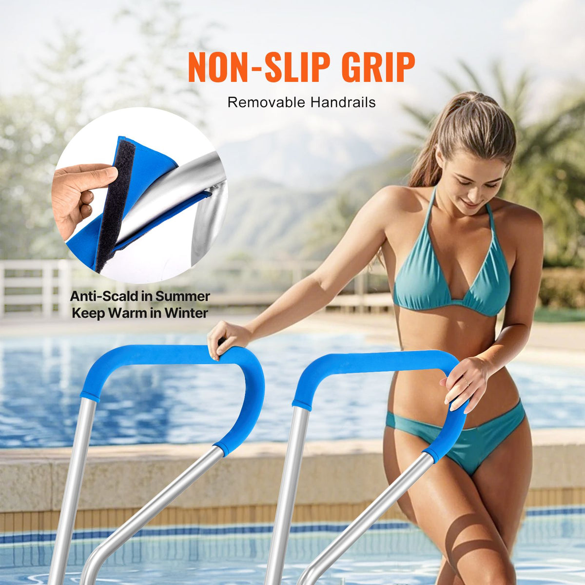Pool Handrail 39 x 32 Inch Stainless Steel with Base Plate for Spas and Pools