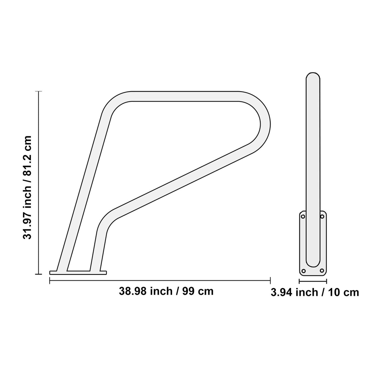 Pool Handrail 39 x 32 Inch Stainless Steel with Base Plate for Spas and Pools