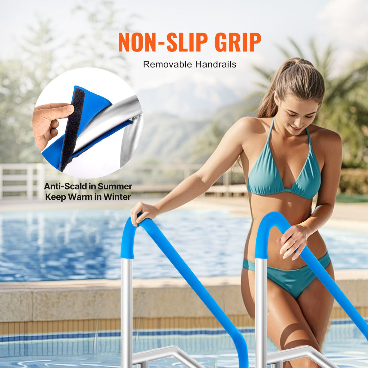 Pool Handrail 304 Stainless Steel Safety Rail with Base Plate 54 x 36 in for Spa