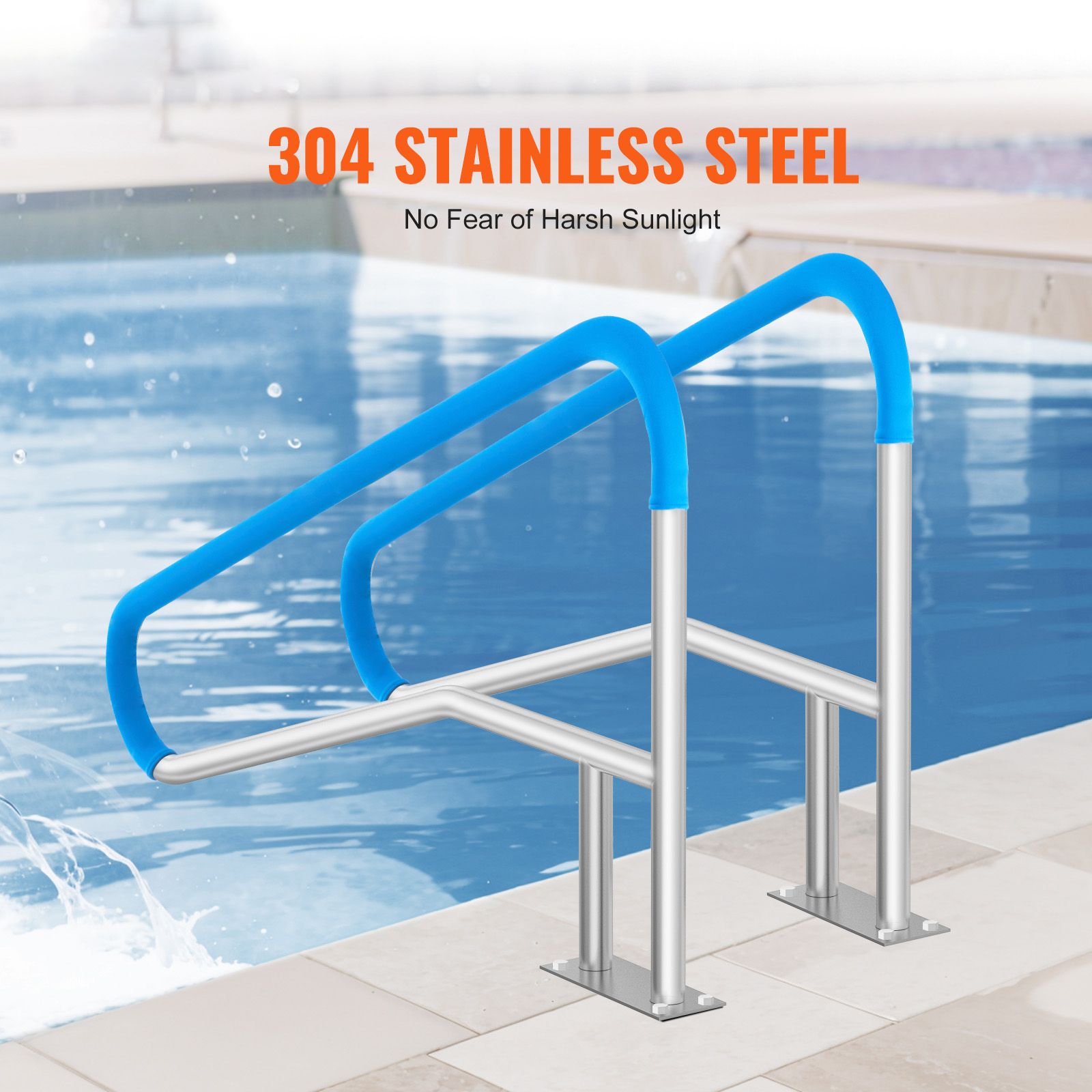 Pool Handrail 2 PCS 55 x 32 inch Stainless Steel with Base Plate for Spas