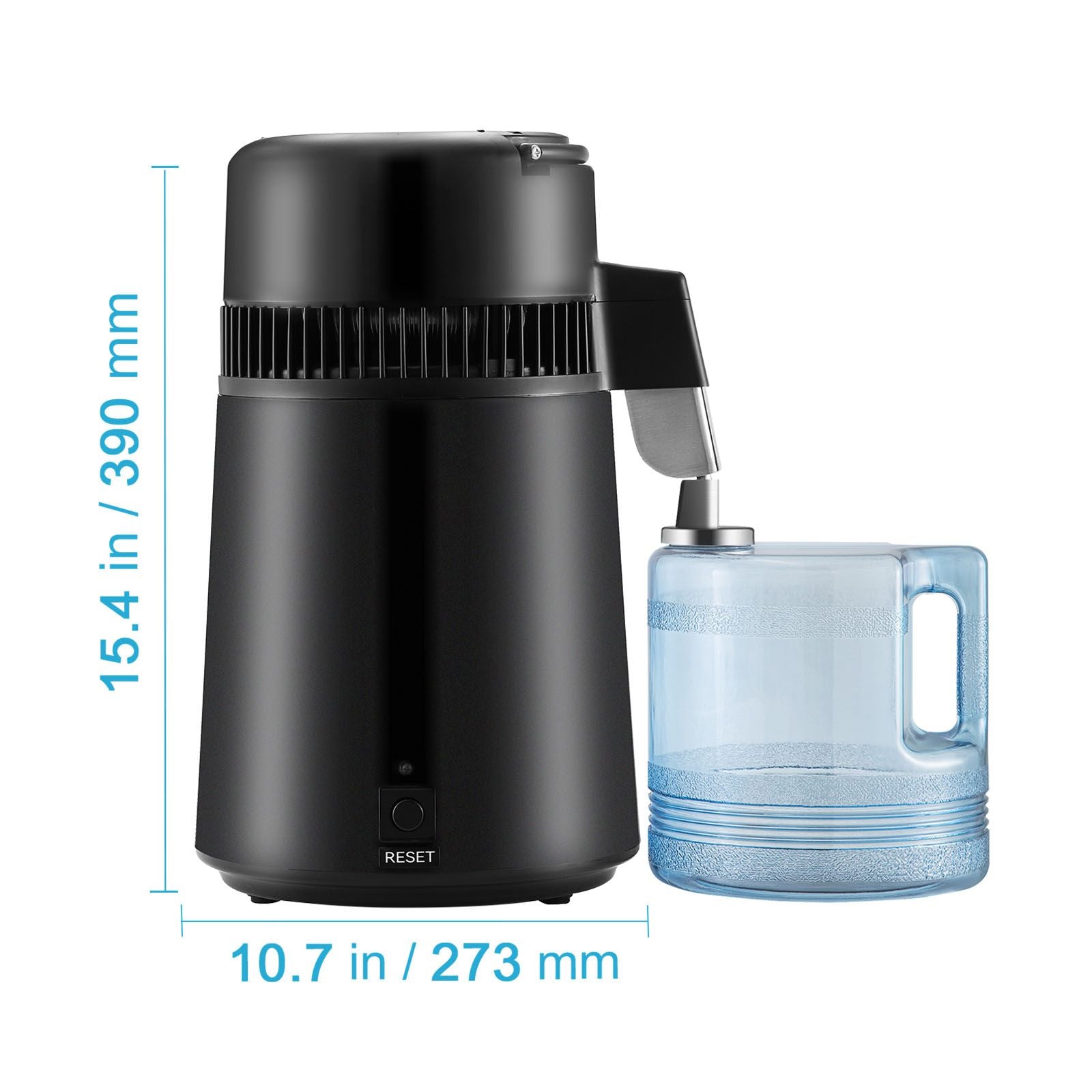 Water Distiller, 4L 1.05 Gallon Pure Water Purifier Filter For Home Countertop, 750W Distilled Water Maker, Stainless Steel Interior Distiller Water Making Machine to Make Clean Water, Black