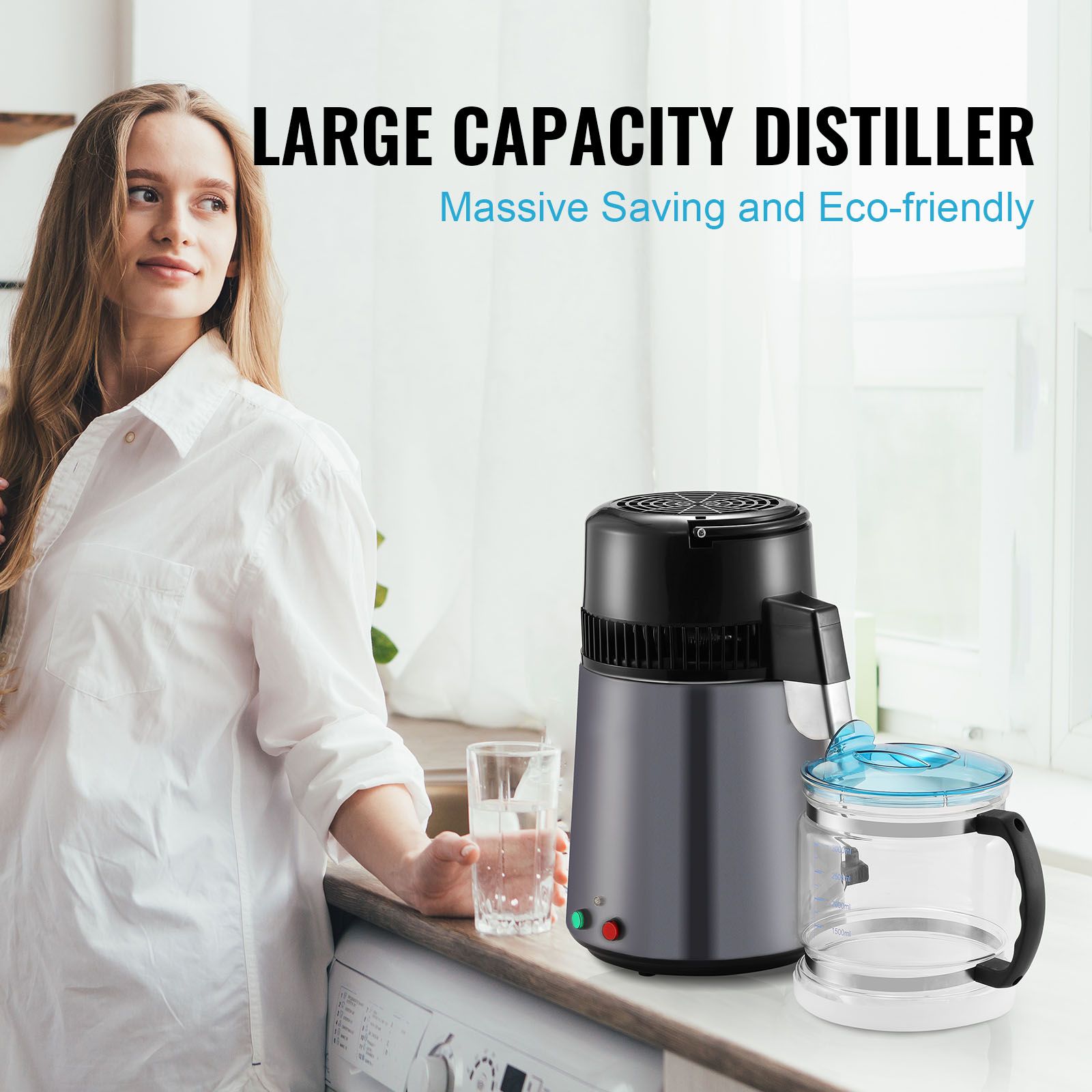 Water Distiller, 4L 1.05 Gallon Pure Water Purifier Filter For Home Countertop, 750W Distilled Water Maker, Stainless Steel Interior Distiller Water Making Machine to Make Clean Water, Gray
