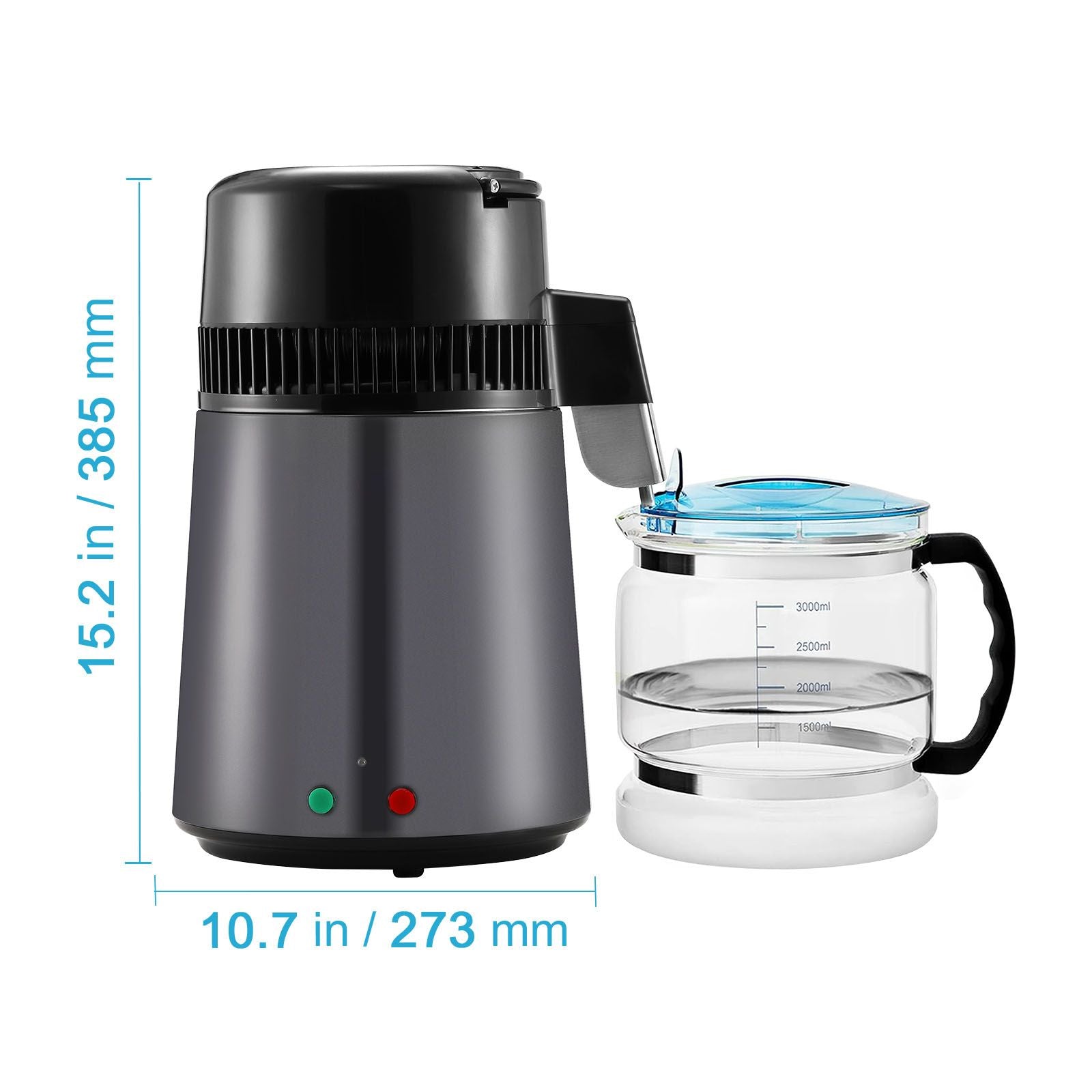 Water Distiller, 4L 1.05 Gallon Pure Water Purifier Filter For Home Countertop, 750W Distilled Water Maker, Stainless Steel Interior Distiller Water Making Machine to Make Clean Water, Gray