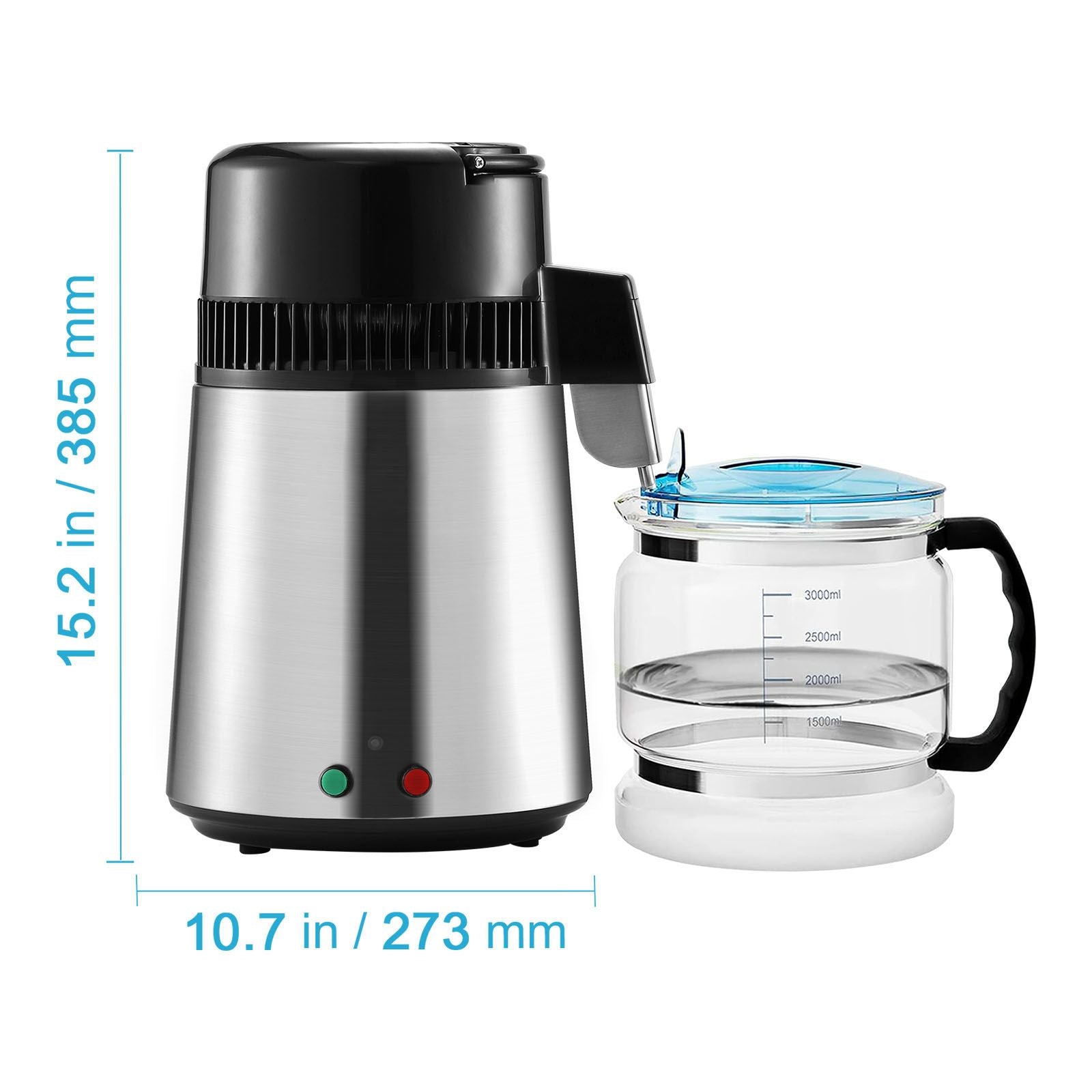 Water Distiller, 4L 1.05 Gallon Pure Water Purifier Filter For Home Countertop, 750W Distilled Water Maker, Stainless Steel Interior Distiller Water Making Machine to Make Clean Water, Silvery