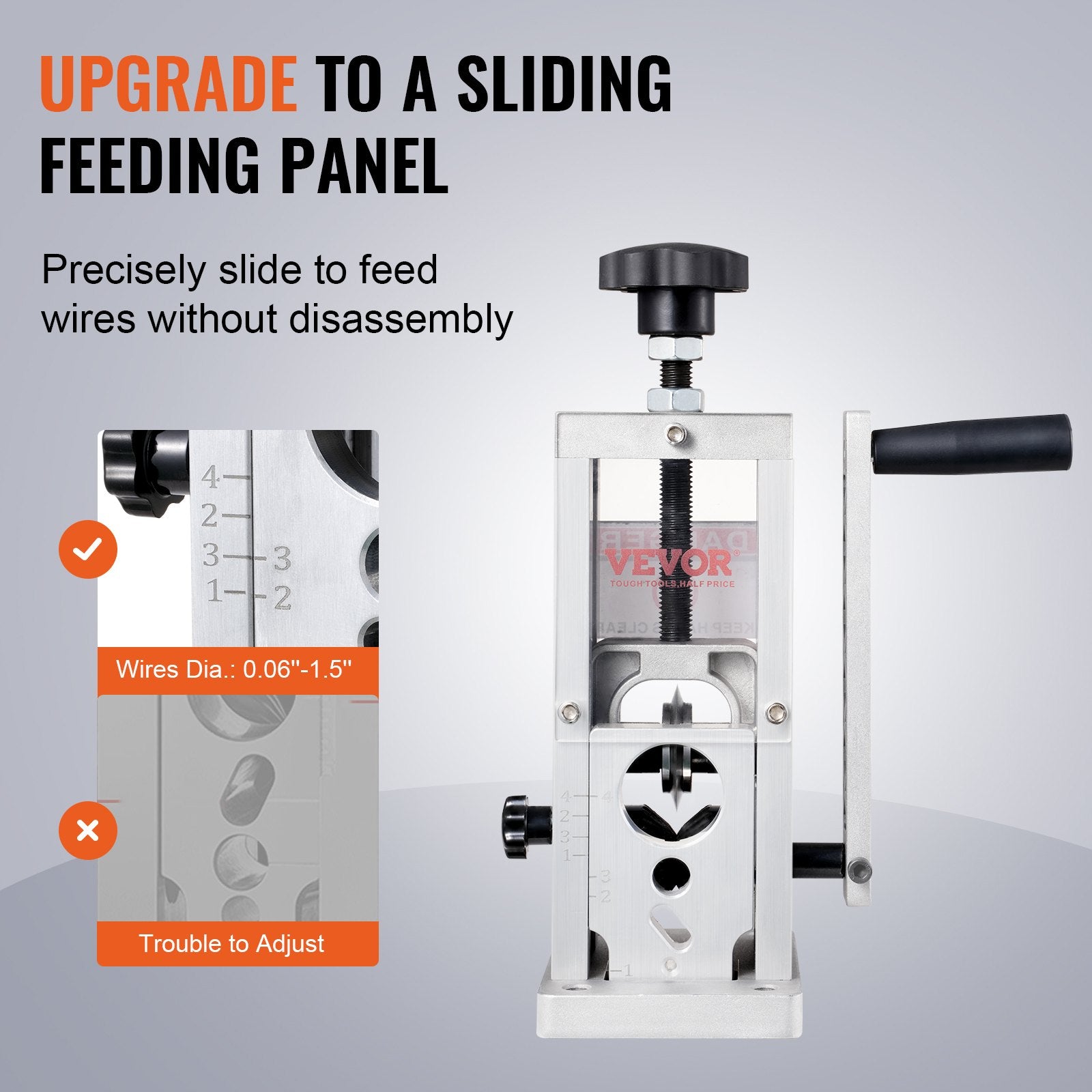 Manual Wire Stripping Machine, 0.06''-1.5'' Copper Stripper with Hand Crank or Drill Powered, Visible Stripping Depth Reference, Portable Aluminum Frame Wire Peeler for Scrap Copper Recycling