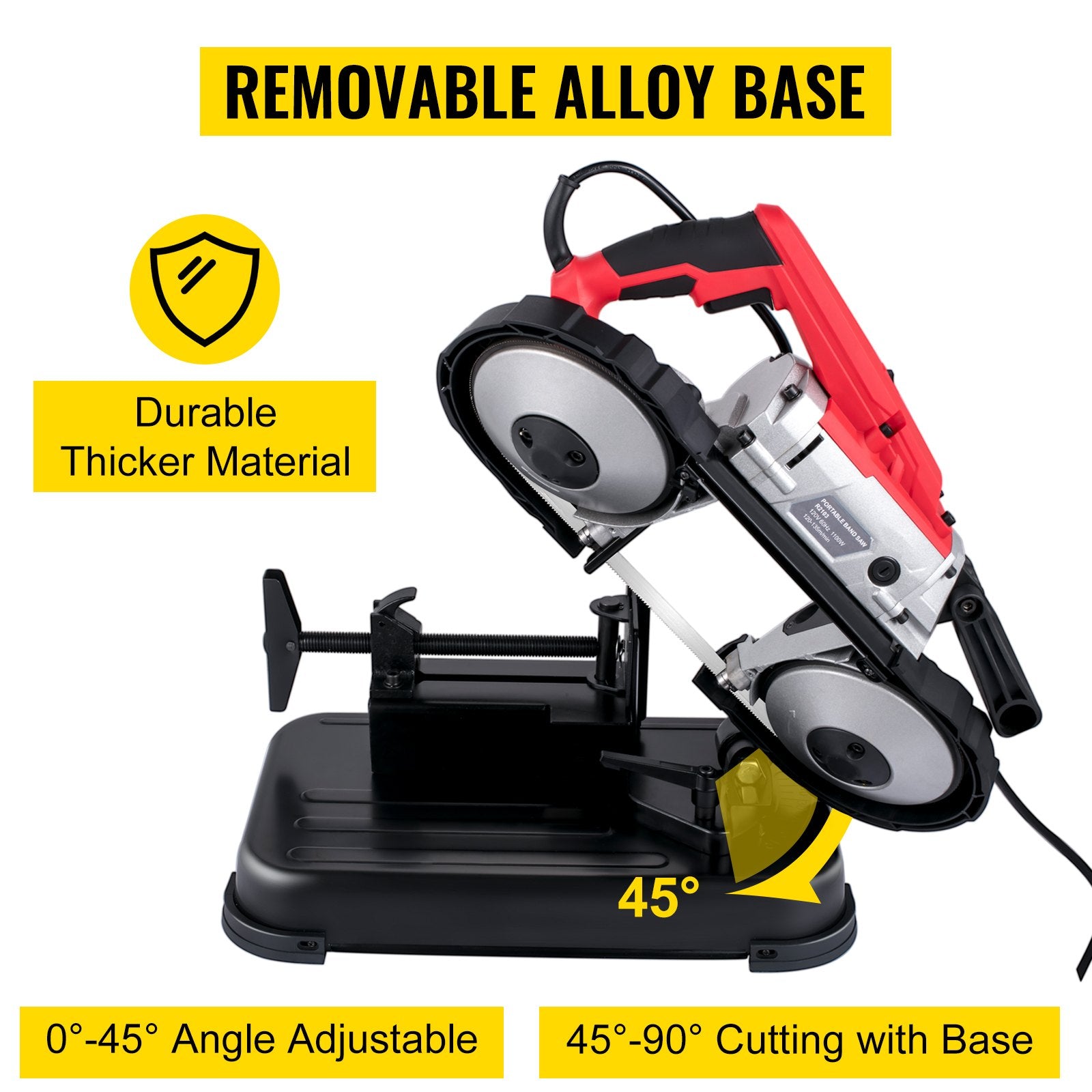 VEVOR Portable Band Saw,with Removable Alloy Steel Base Cordless Band Saw,127mm Cutting Capacity Hand held Band Saw,Variable Speed Portable Bandsaw, 10Amp Motor Deep Cut Band saw for Metal Wood