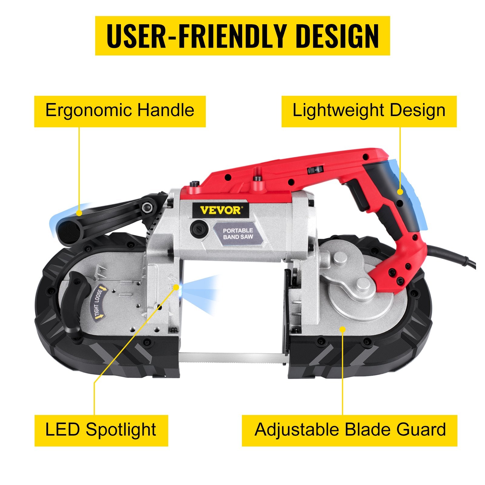 VEVOR Variable-Speed 127mm Deep Cut Portable Band Saw 220V 10Amp Motor Handheld