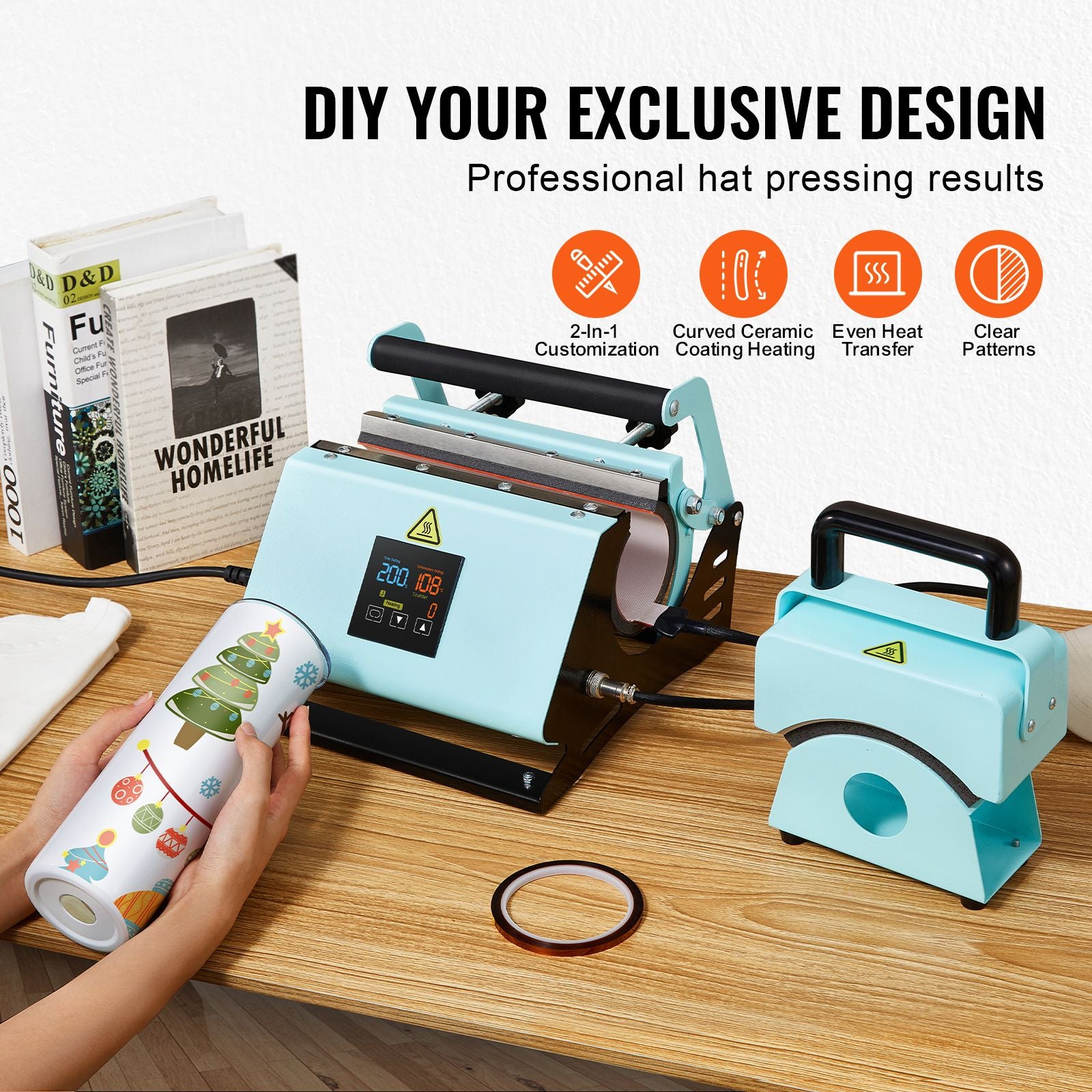 2 in 1 Hat and Tumbler Heat Press Machine for Caps & 11-30 oz Mugs Sublimation