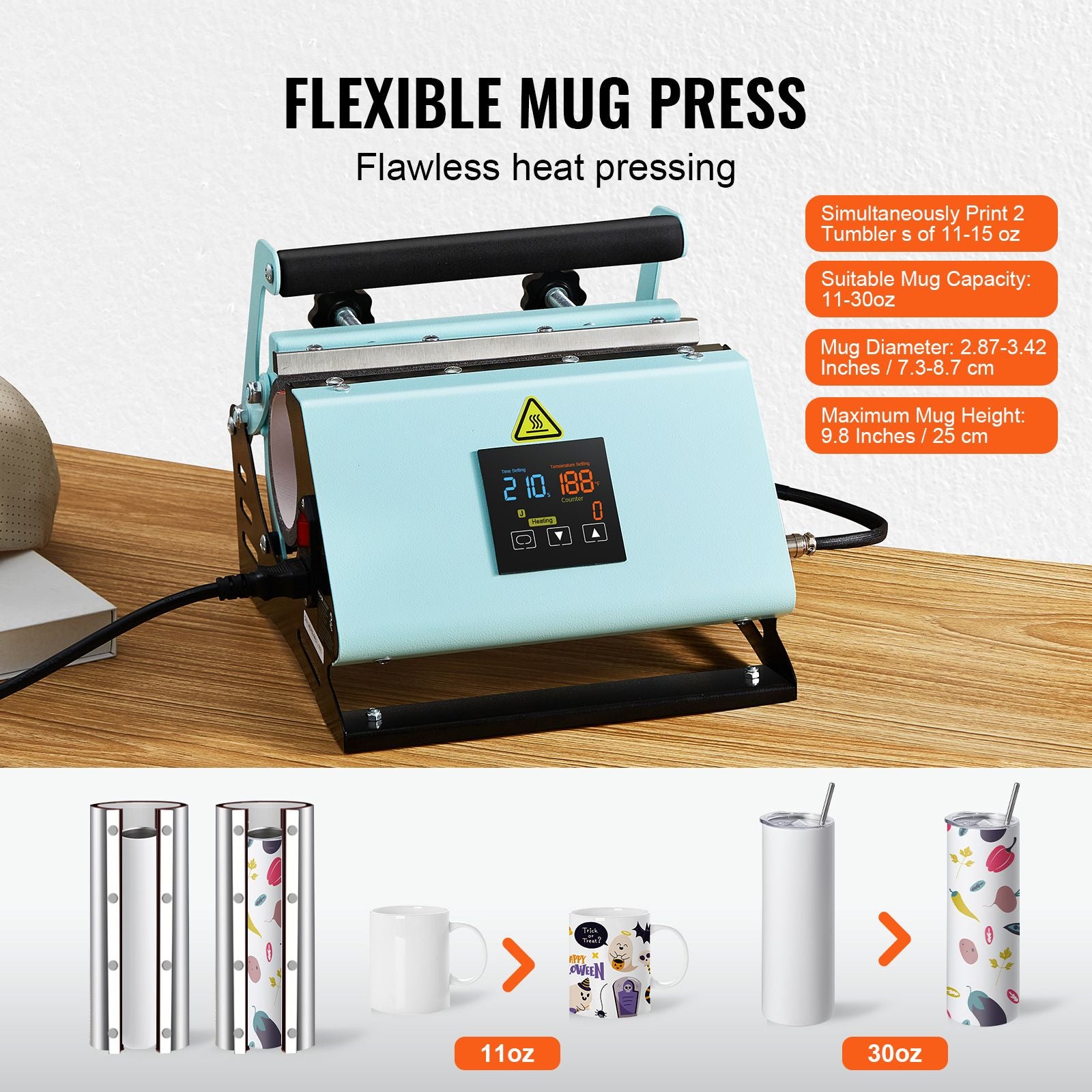 2 in 1 Hat and Tumbler Heat Press Machine for Caps & 11-30 oz Mugs Sublimation