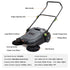 Walk-behind Hand Push Floor Sweeper 25.6" Width 5 Gallon Waste Container