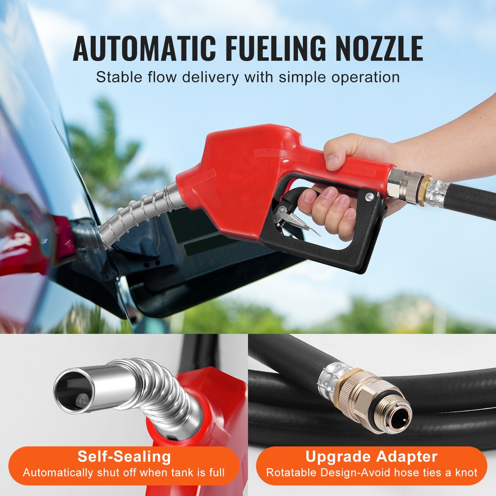 Portable Diesel & Gasoline Tank, 182L, 10.6 GPM Flow Rate, Diesel Fuel Tank with Electric Transfer Pump, 4 m Hose, Auto Fueling Nozzle, Diesel Transfer Tank for Easy Fuel Transportation, Red