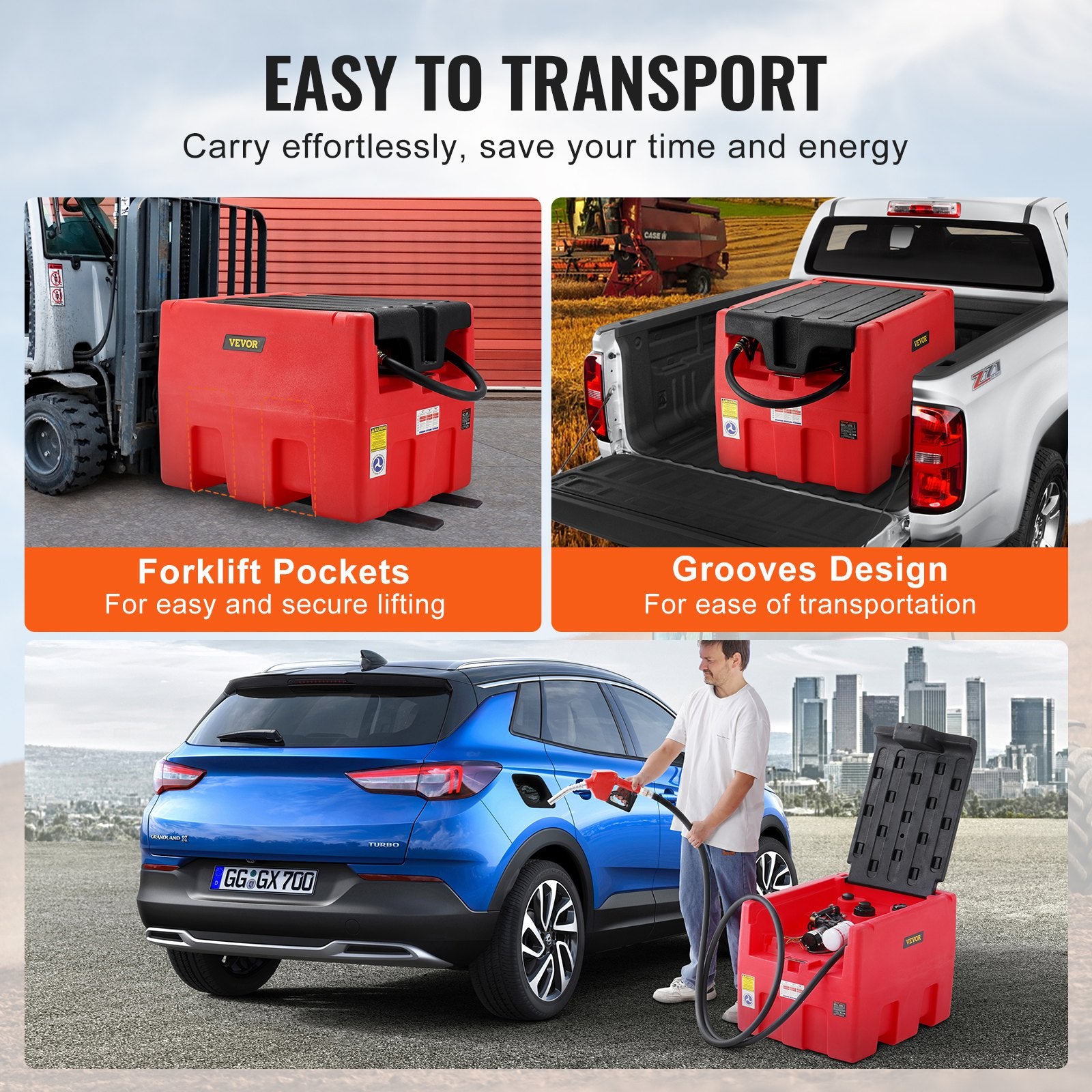 Portable Diesel & Gasoline Tank, 182L, 10.6 GPM Flow Rate, Diesel Fuel Tank with Electric Transfer Pump, 4 m Hose, Auto Fueling Nozzle, Diesel Transfer Tank for Easy Fuel Transportation, Red