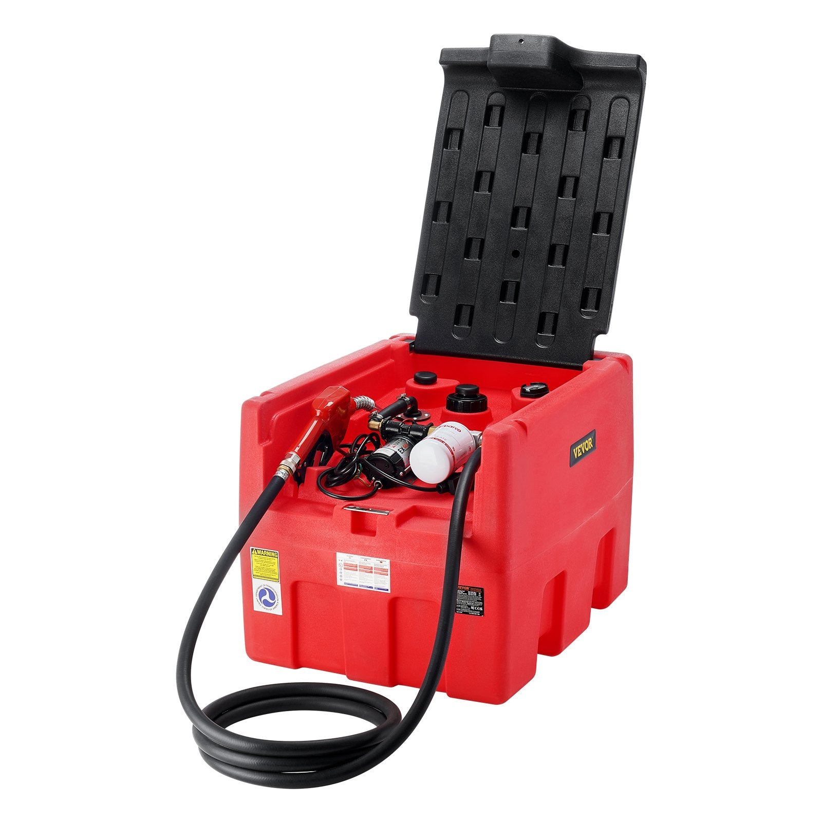 Portable Diesel & Gasoline Tank, 182L, 10.6 GPM Flow Rate, Diesel Fuel Tank with Electric Transfer Pump, 4 m Hose, Auto Fueling Nozzle, Diesel Transfer Tank for Easy Fuel Transportation, Red