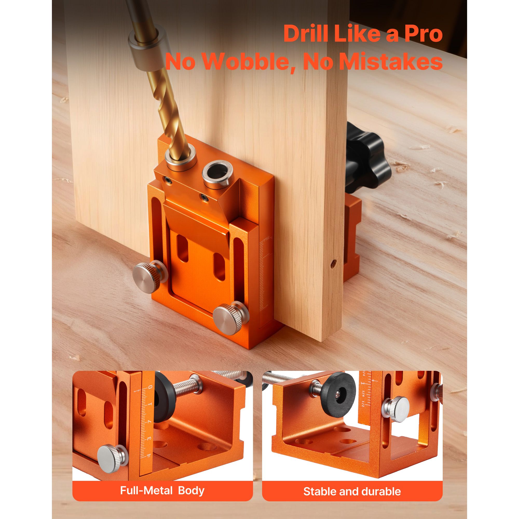 Adjustable Pocket Hole Jig Kit 12-48mm Woodworking Drill Guide System