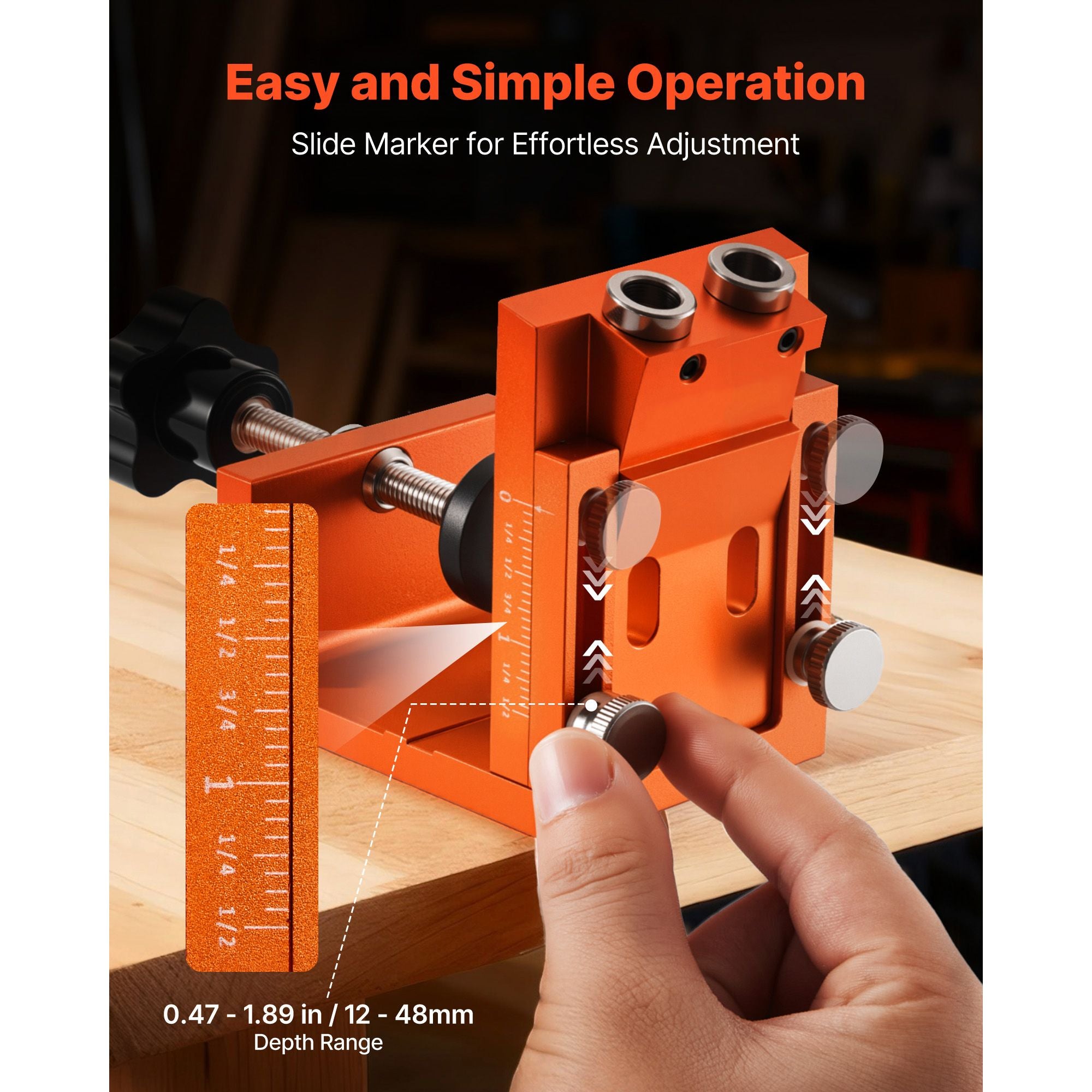 Adjustable Pocket Hole Jig Kit 12-48mm Woodworking Drill Guide System