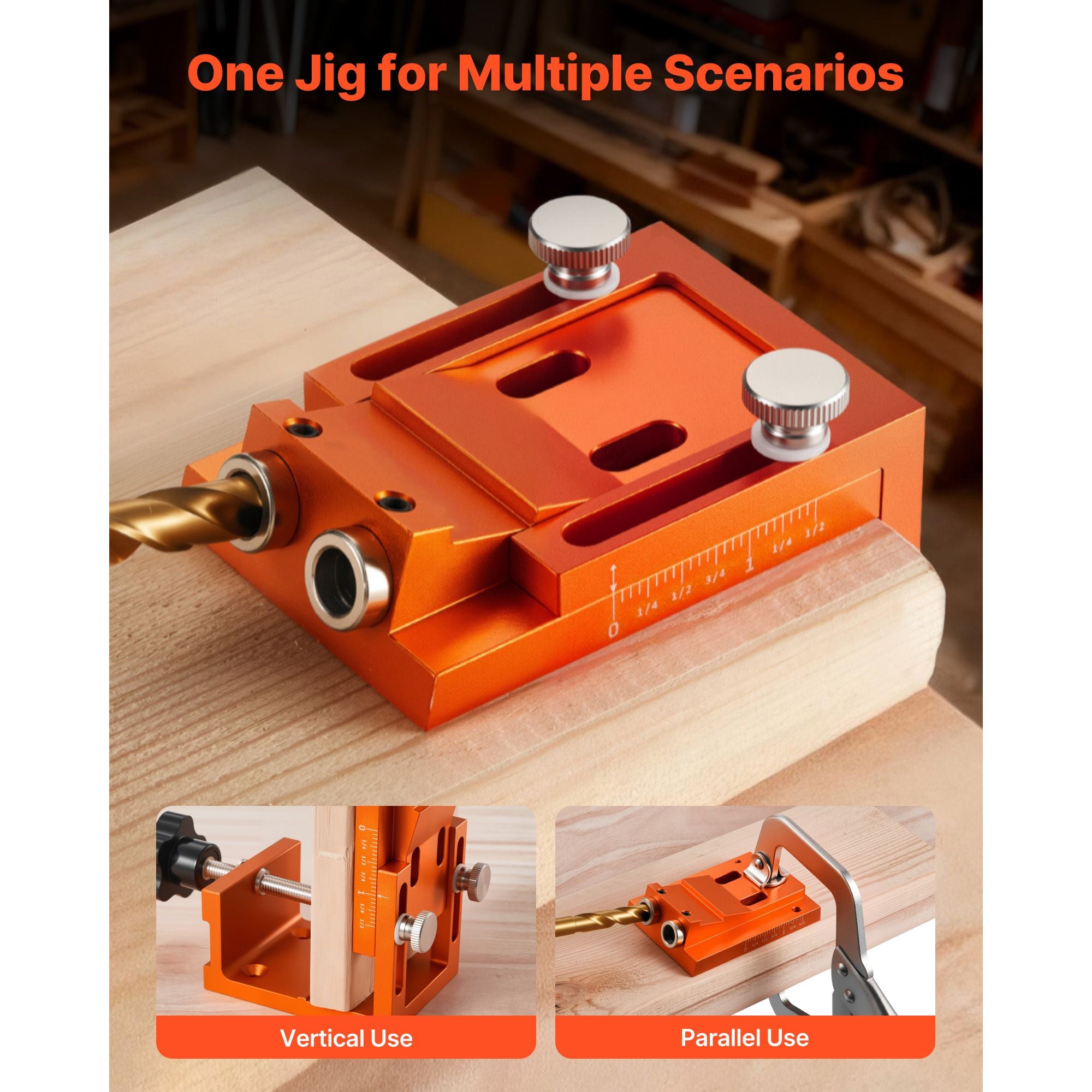 Adjustable Pocket Hole Jig Kit 12-48mm Woodworking Drill Guide System