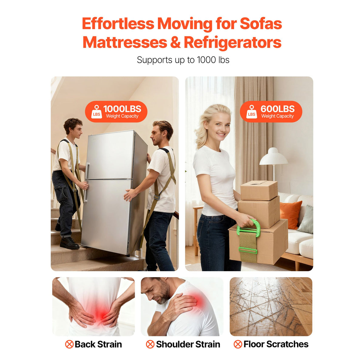 1000lb Furniture Moving Straps 2 Person Lifting Harness with Gloves