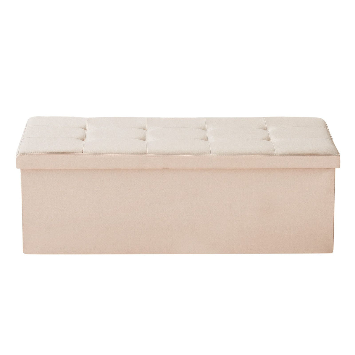 Foldable Storage Ottoman Bench Beige Linen End Bed Seat 660lbs Capacity