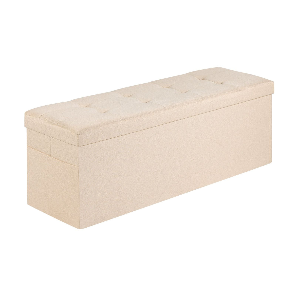 Foldable Storage Ottoman Bench Beige Linen End Bed Seat 660lbs Capacity