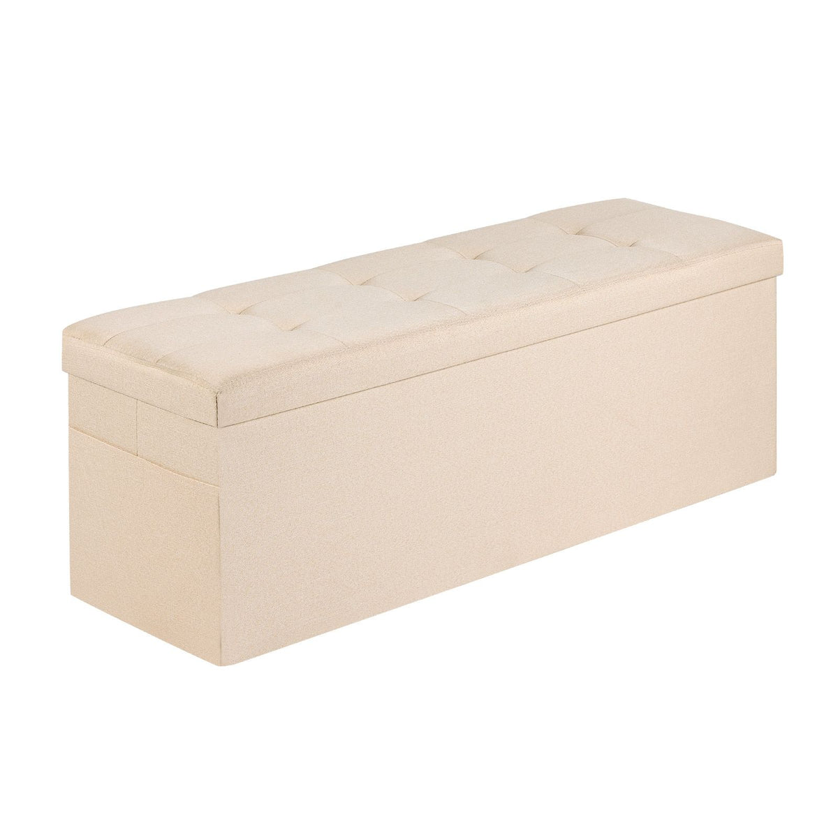 Foldable Storage Ottoman Bench Beige Linen End Bed Seat 660lbs Capacity