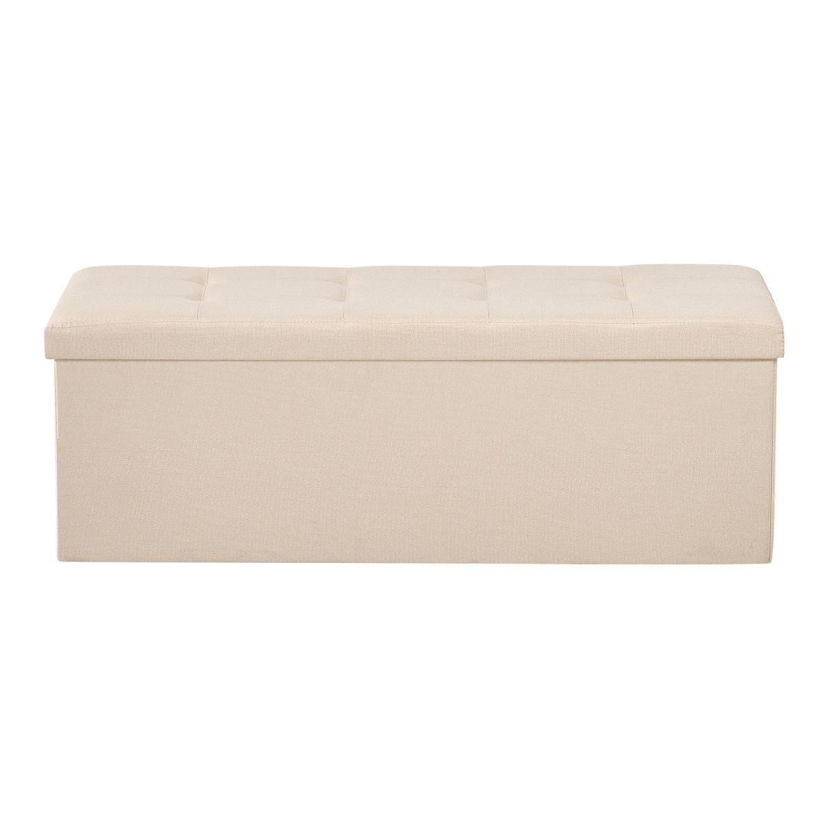 Foldable Storage Ottoman Bench Beige Linen End Bed Seat 660lbs Capacity