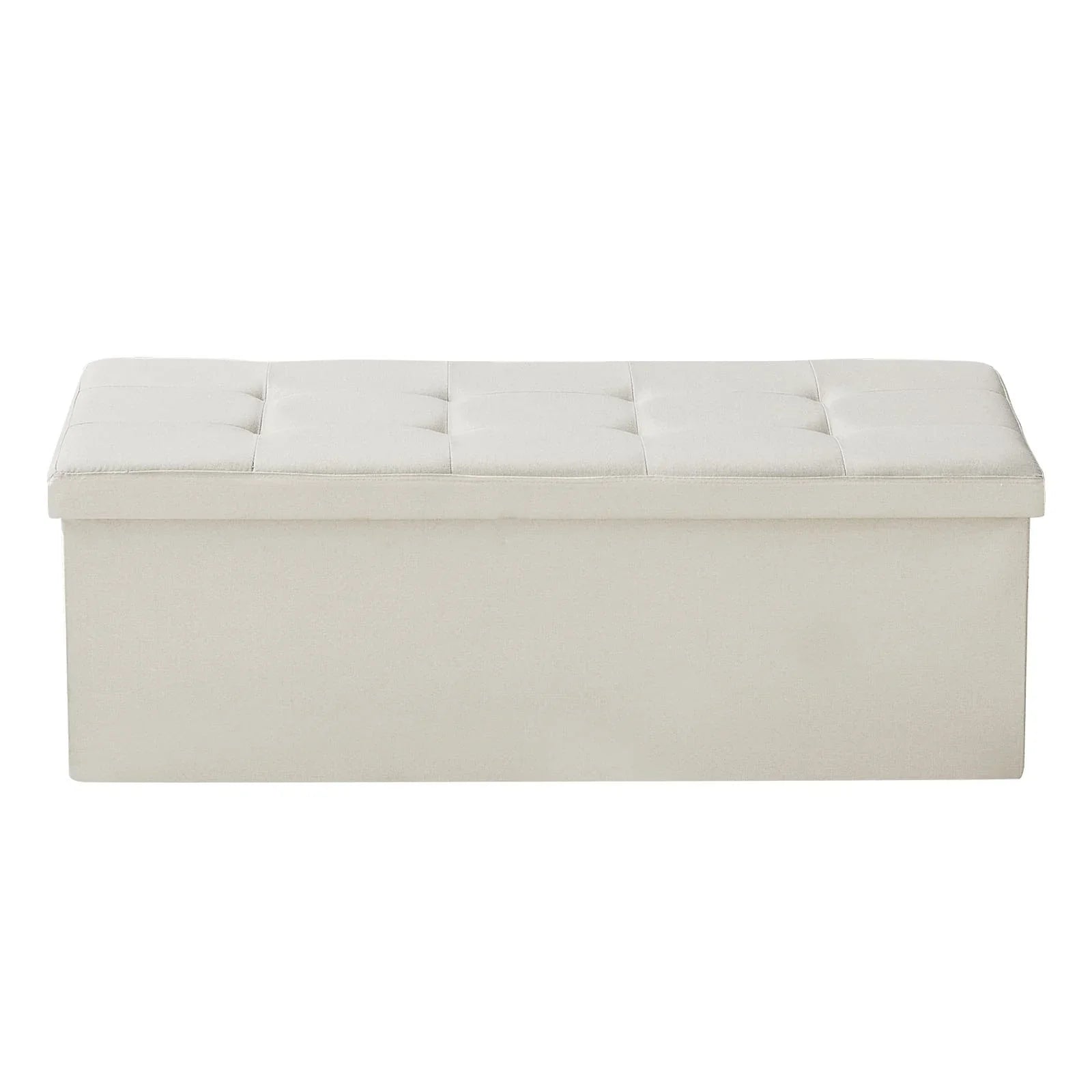 Foldable Storage Ottoman Bench, End of Bed Bench with Side Bags, Folding Upholstered Storage Chest Supports 660 lbs, Linen Bed Ottoman with Large Space for Living Room, Bedroom, Entryway, Beige