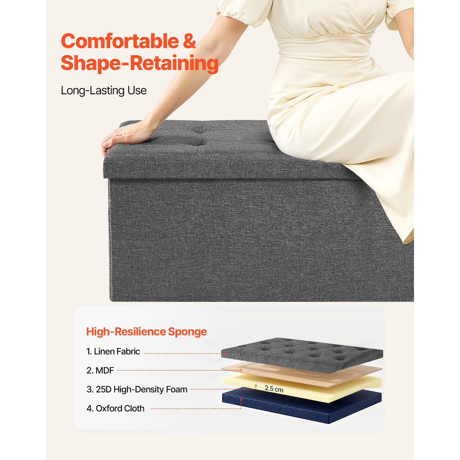 Foldable Storage Ottoman Bench Linen End Bed Seat with 660lbs Capacity