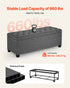 Storage Ottoman Bench, Button-Tufted End of Bed Bench with Side Bags, Flip-up Upholstered Storage Chest with Metal Frame, Linen Bed Ottoman for Living Room, Bedroom, Entryway, Office, Grey