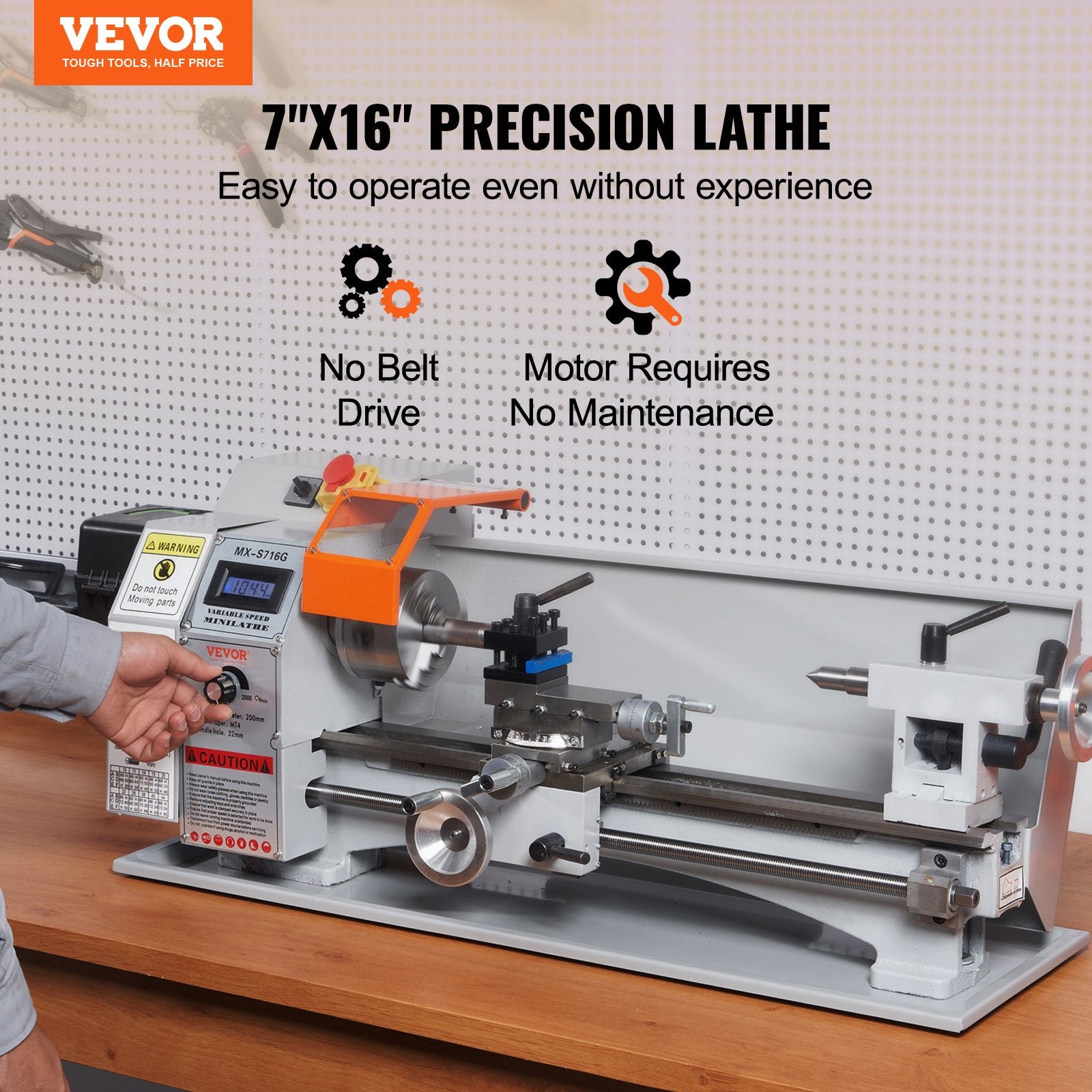 Mini Metal Lathe Machine, 180 x 400 mm, 800W Precision Benchtop Power Metal Lathe, 150-2500 RPM Continuously Variable Speed, with 3-jaw Metal Chuck Tool Box for Processing Precision Parts