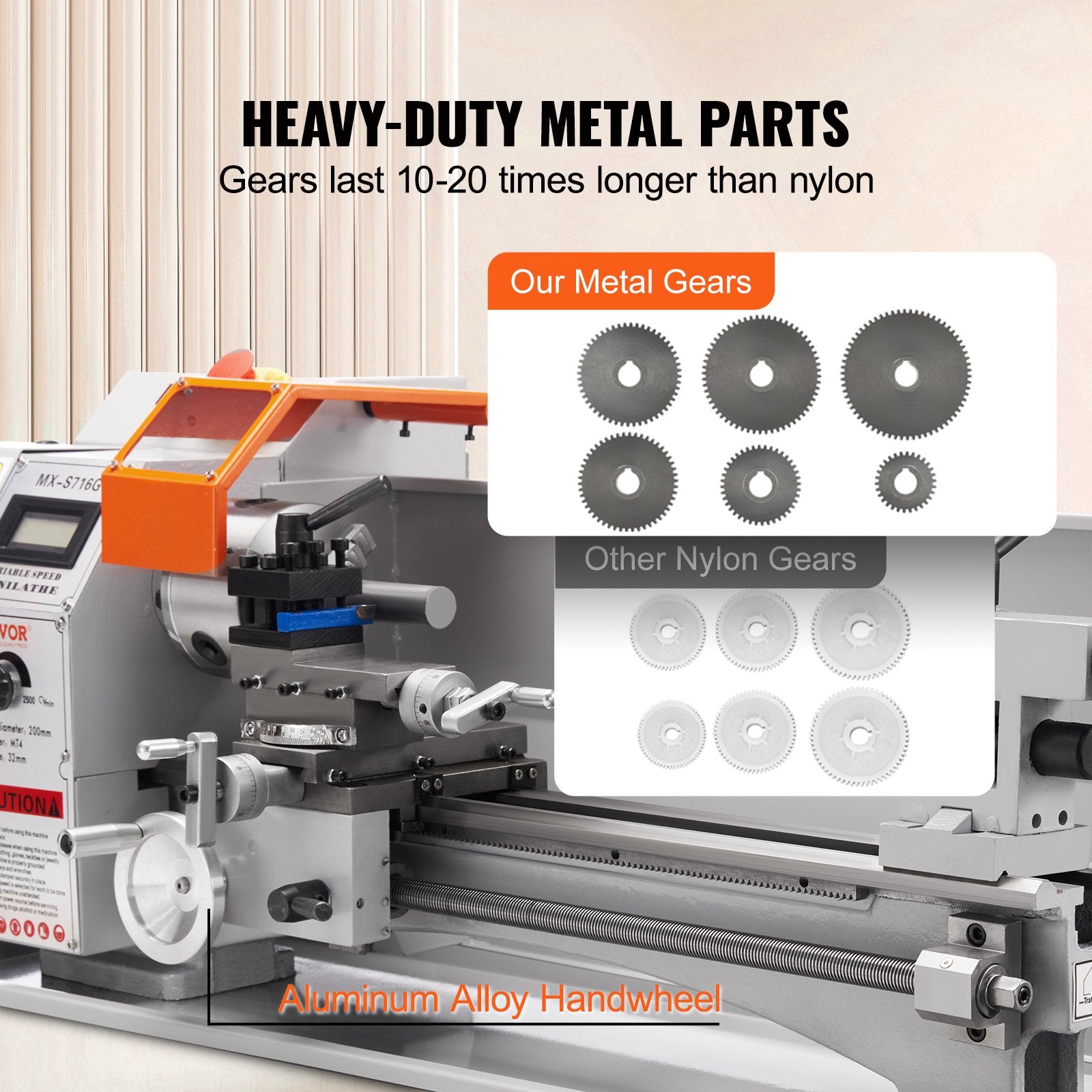 Mini Metal Lathe Machine, 180 x 400 mm, 800W Precision Benchtop Power Metal Lathe, 150-2500 RPM Continuously Variable Speed, with 3-jaw Metal Chuck Tool Box for Processing Precision Parts