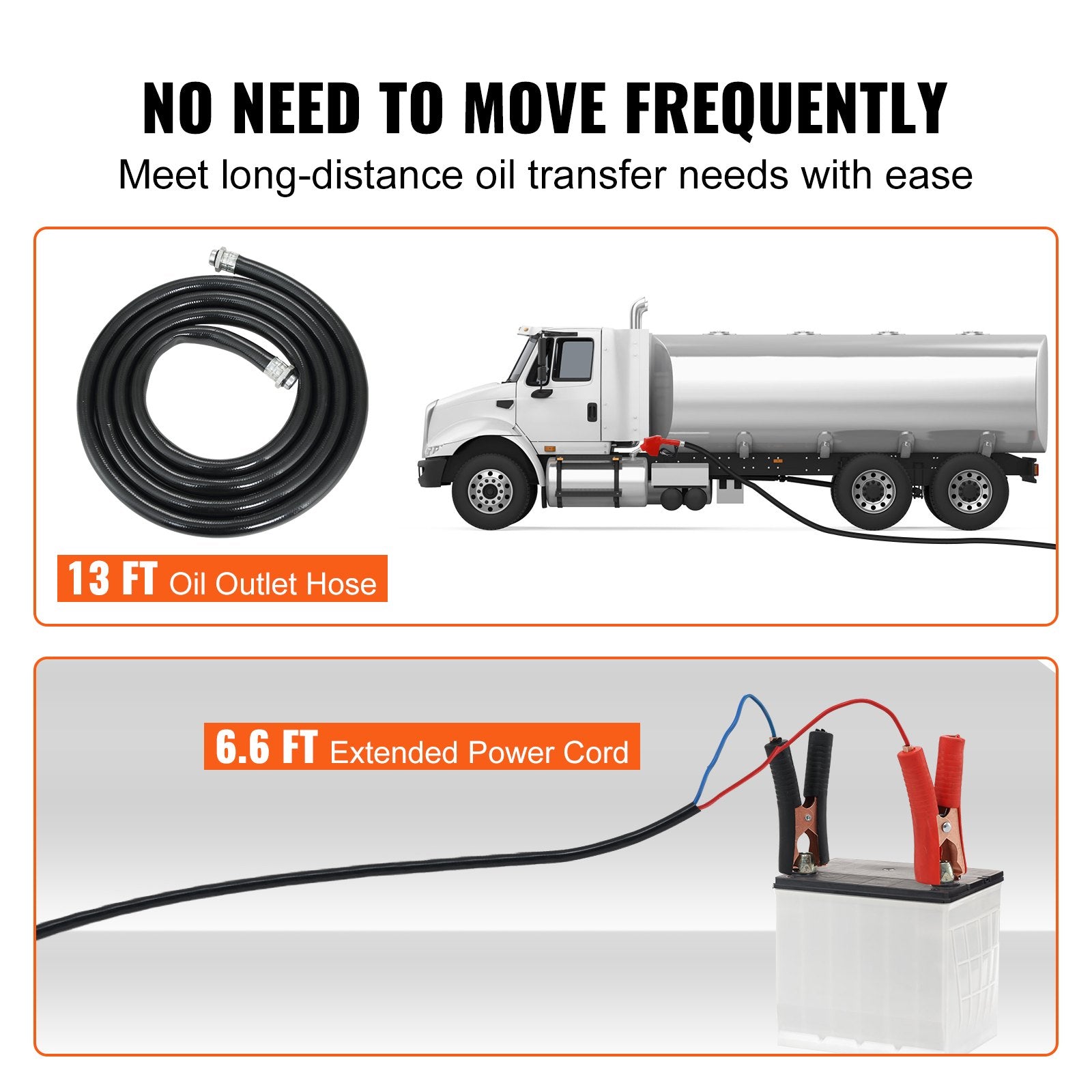 Fuel Transfer Pump, 12V DC, 10 GPM, 8 m Lift, Portable Electric Diesel Transfer Extractor Pump Kit with Automatic Shut-off Nozzle, Delivery & Suction Hose for Diesel, Kerosene, Transformer Oil