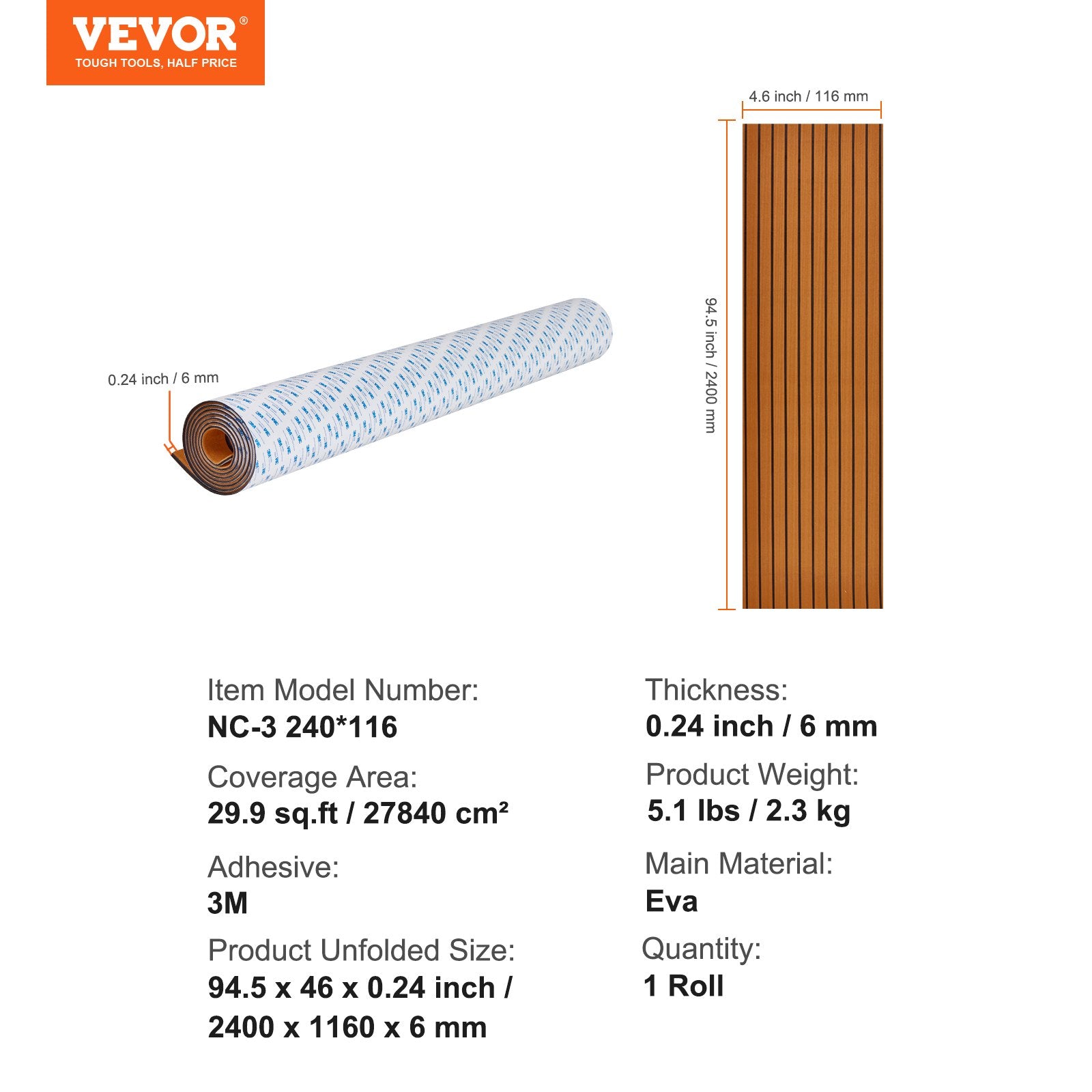 VEVOR Boat Flooring, EVA Foam Boat Decking 94.5