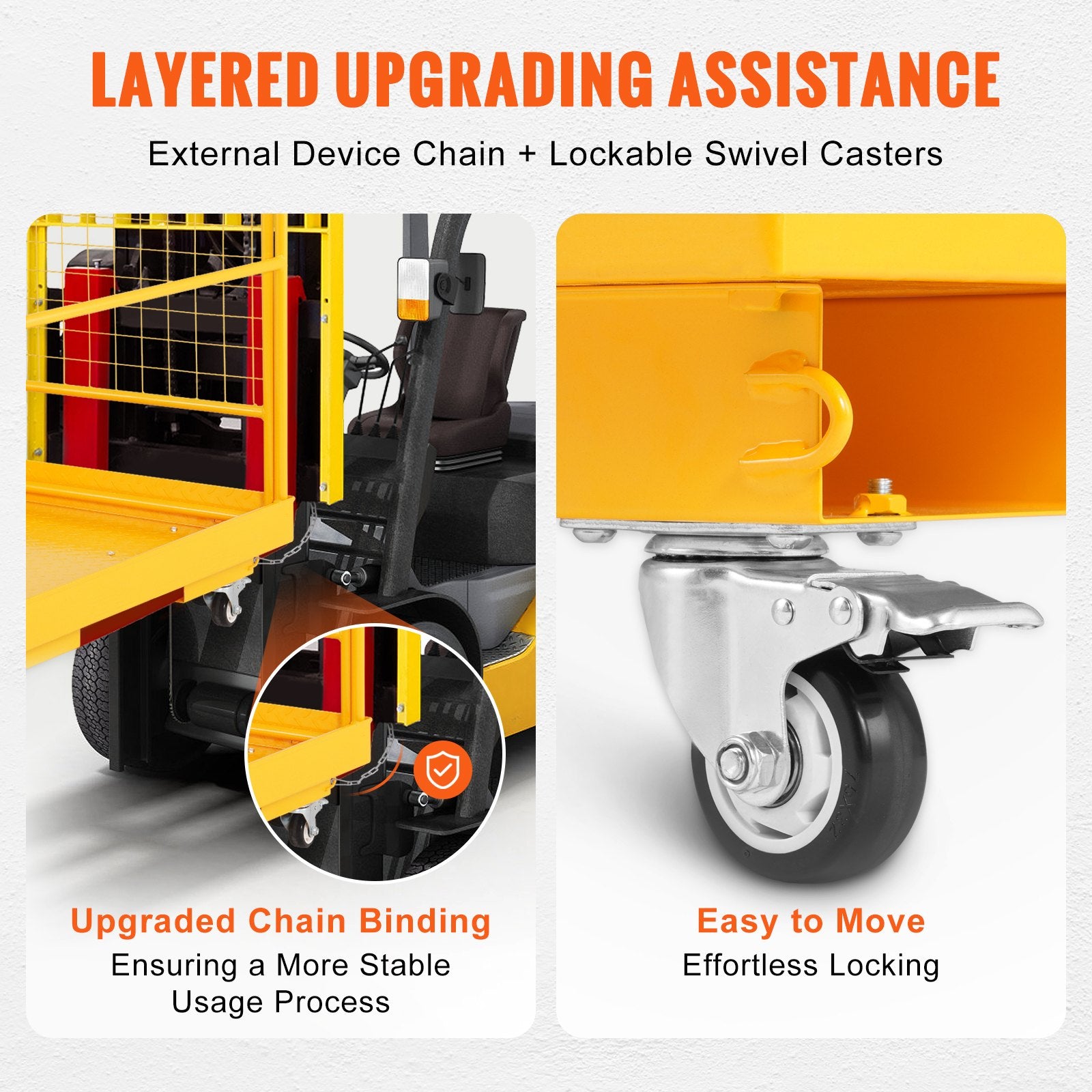 Forklift Safety Cage, 544 kg Load Capacity, 92 x 92 cm Folding Forklift Work Platform with Lockable Swivel Wheels, Drain Hole, and Device Chain, Holds 1 to 2 Adults, Perfect for Aerial Work