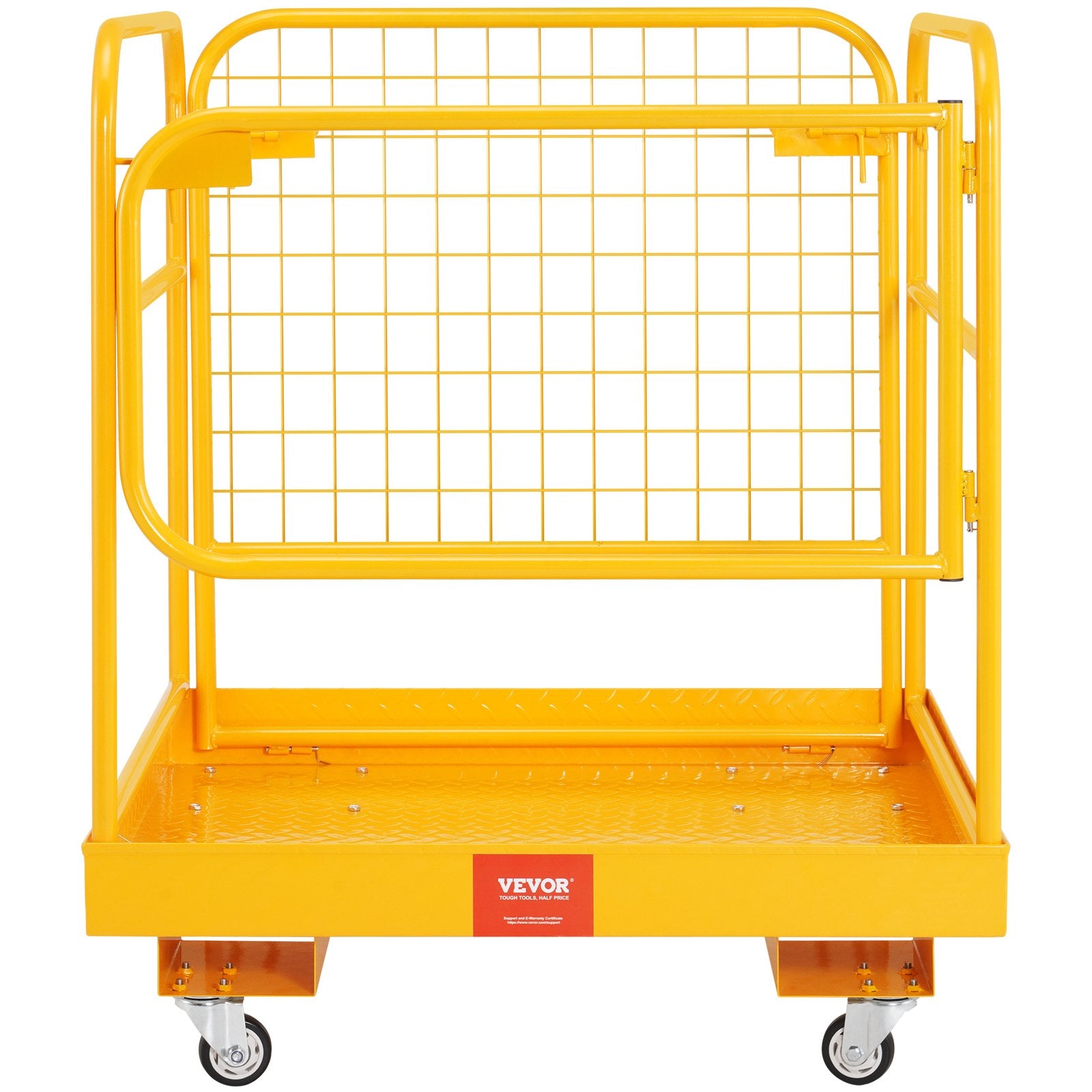 Forklift Safety Cage, 544 kg Load Capacity, 92 x 92 cm Folding Forklift Work Platform with Lockable Swivel Wheels, Drain Hole, and Device Chain, Holds 1 to 2 Adults, Perfect for Aerial Work