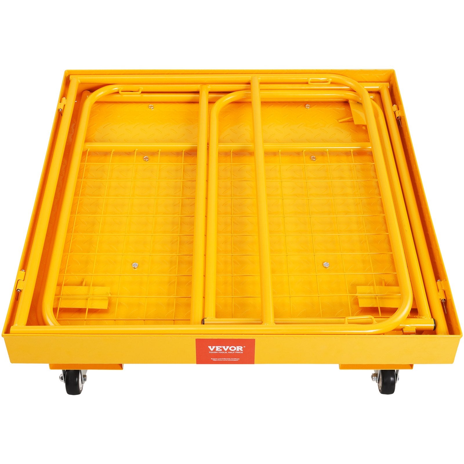 Forklift Safety Cage, 544 kg Load Capacity, 92 x 92 cm Folding Forklift Work Platform with Lockable Swivel Wheels, Drain Hole, and Device Chain, Holds 1 to 2 Adults, Perfect for Aerial Work