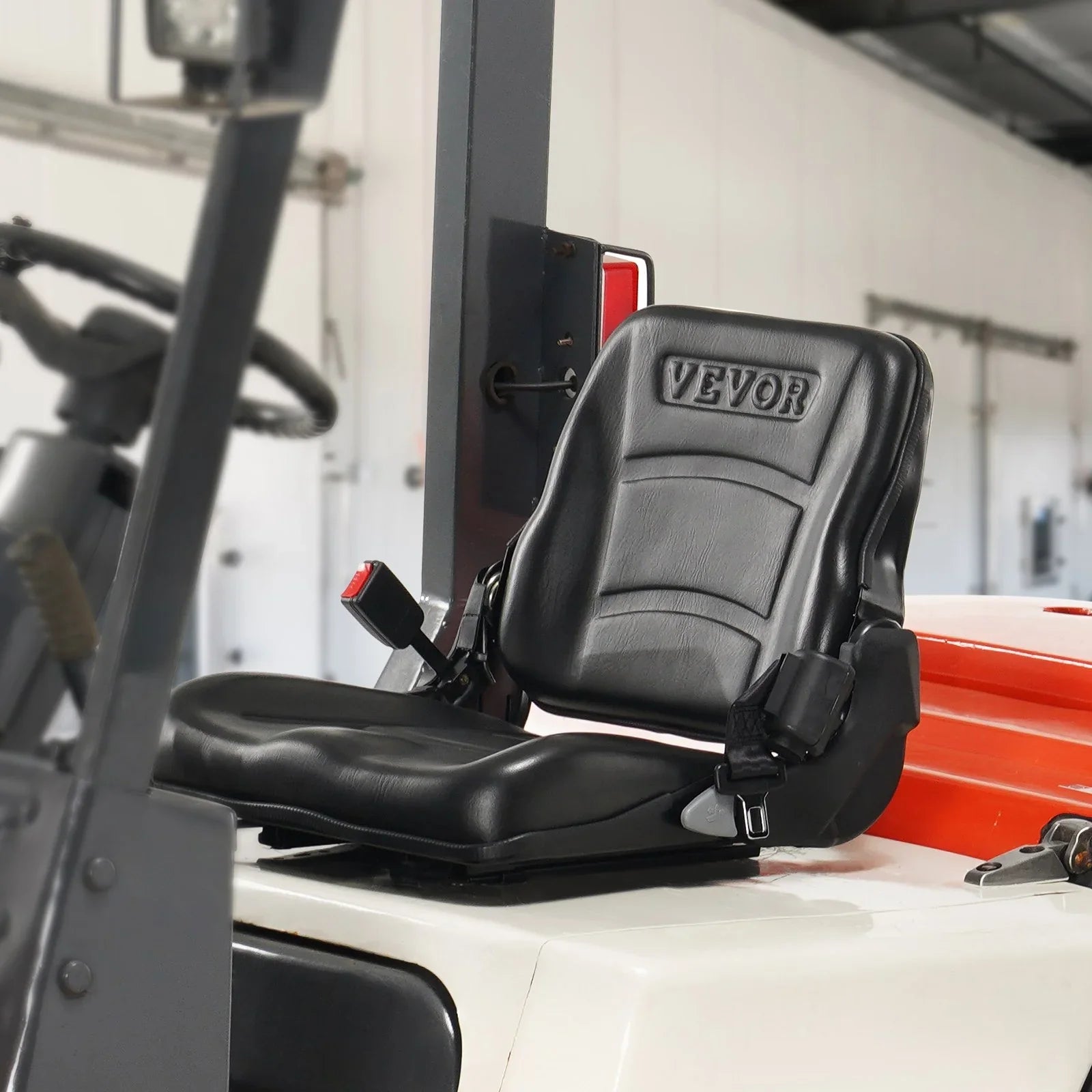 Universal Forklift Seat, Fold Down Tractor Seat with Adjustable Angle Back, Micro Switch and Retractable Seatbelt, 16-34 cm Slot Forklift Seat for Tractor Loader Excavator