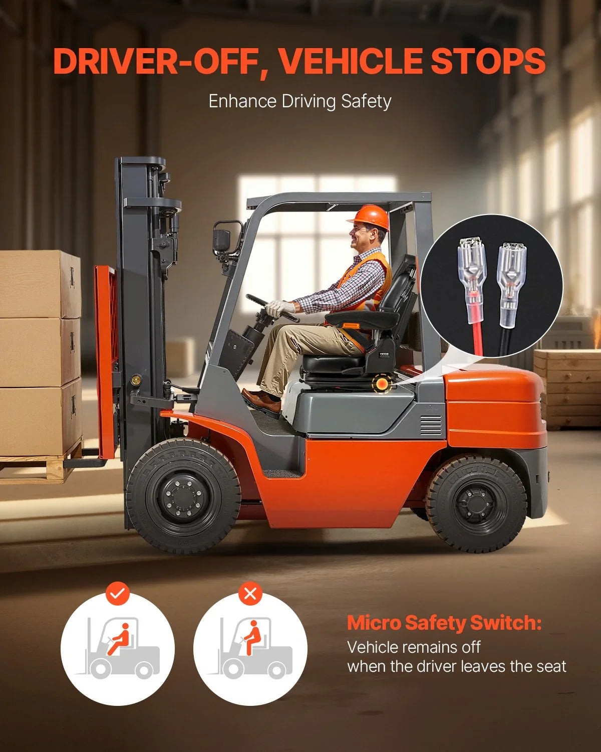 Universal Forklift Seat, Tractor Suspension Seat with Adjustable Back, Armrest, Headrest & Safety Belt, Secure Fold Down Tractor Seat with Micro Switch, Lawnmower Seat for Skid Loader Bulldozer