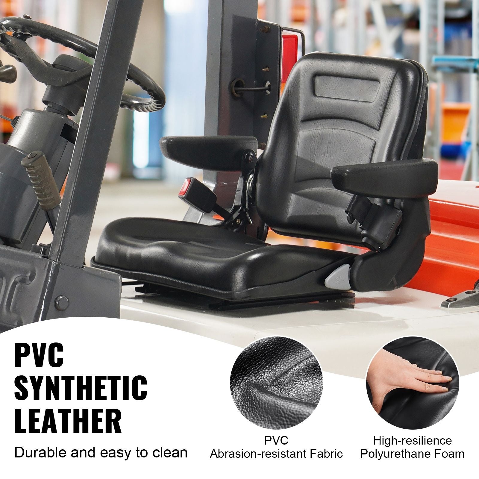 Universal Forklift Seat, Fold Down Tractor Seat with Adjustable Angle Back, Micro Switch, Seatbelt and Armrests, 16-34 cm Slot Tractor Seat for Tractor Loader Excavator