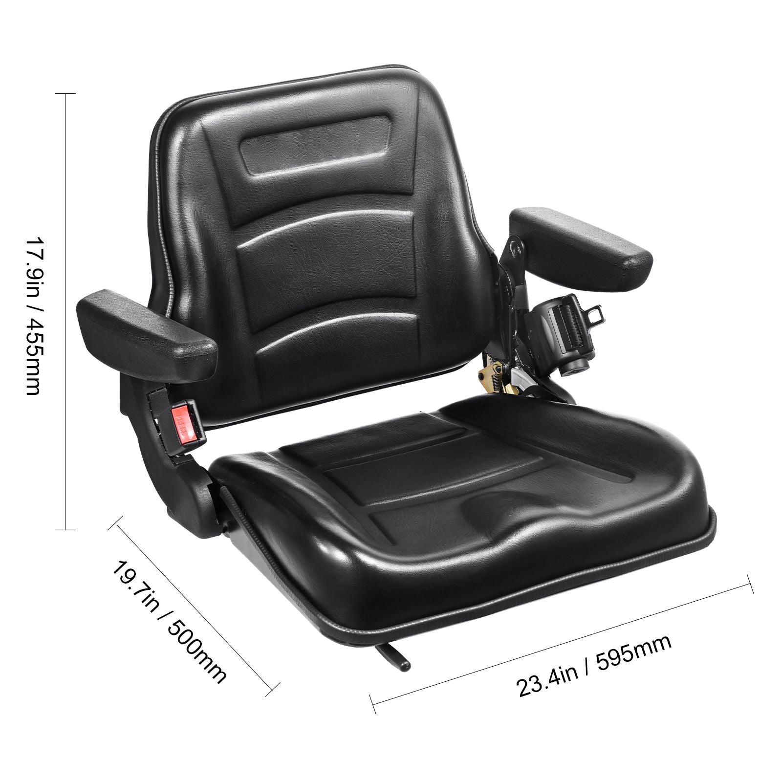 Universal Forklift Seat, Fold Down Tractor Seat with Adjustable Angle Back, Micro Switch, Seatbelt and Armrests, 16-34 cm Slot Tractor Seat for Tractor Loader Excavator