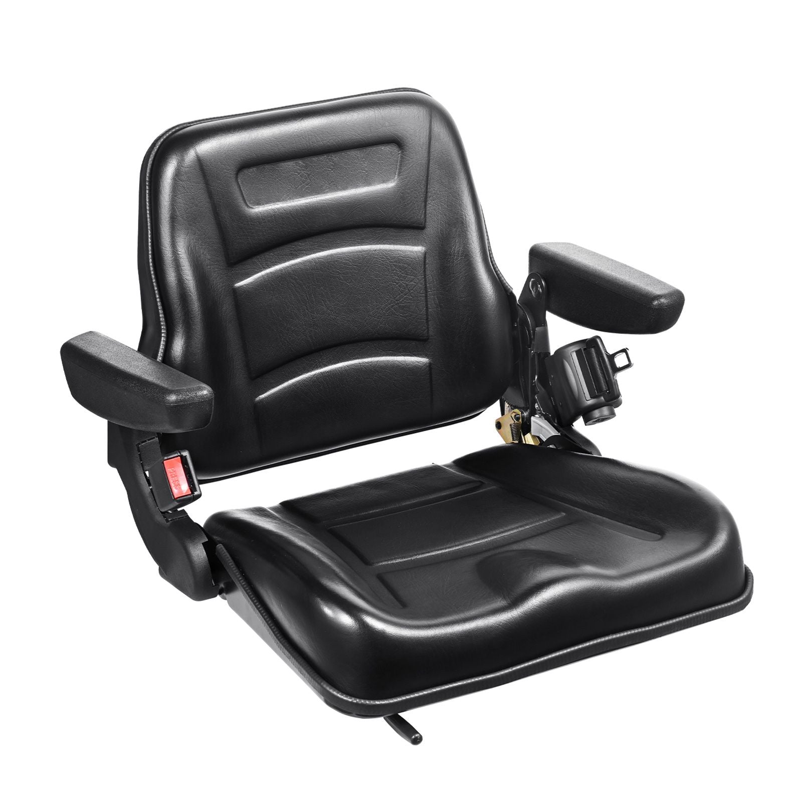 Universal Forklift Seat, Fold Down Tractor Seat with Adjustable Angle Back, Micro Switch, Seatbelt and Armrests, 16-34 cm Slot Tractor Seat for Tractor Loader Excavator